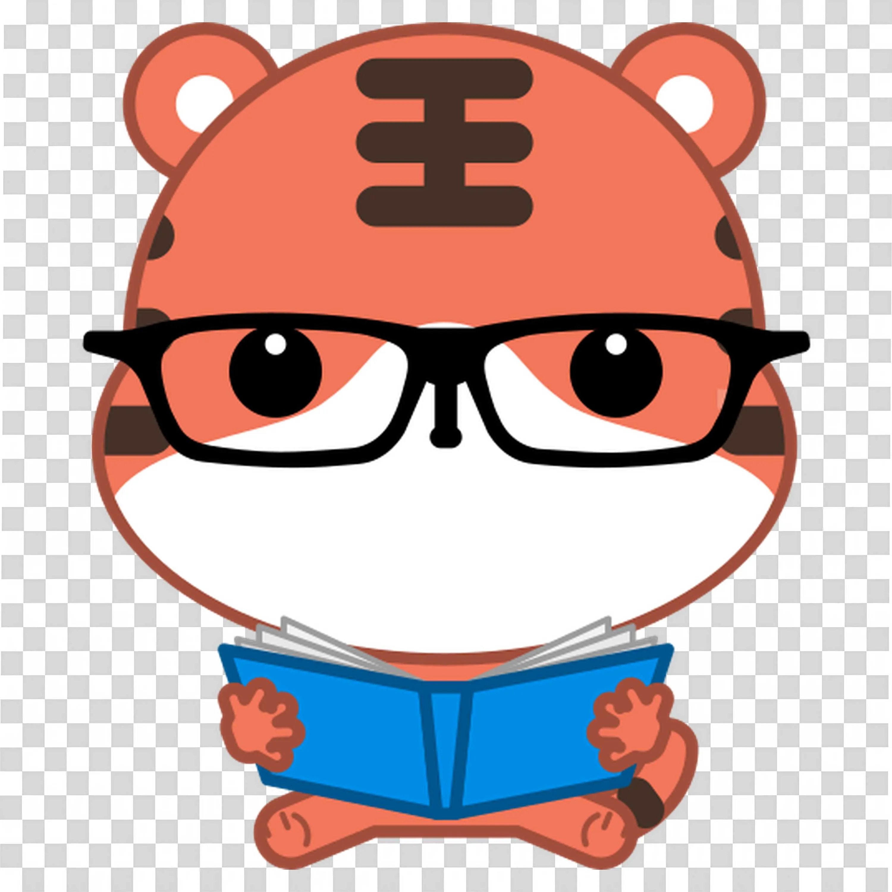 Cartoon Tiger with Black Glass Reading a Book PNG Image