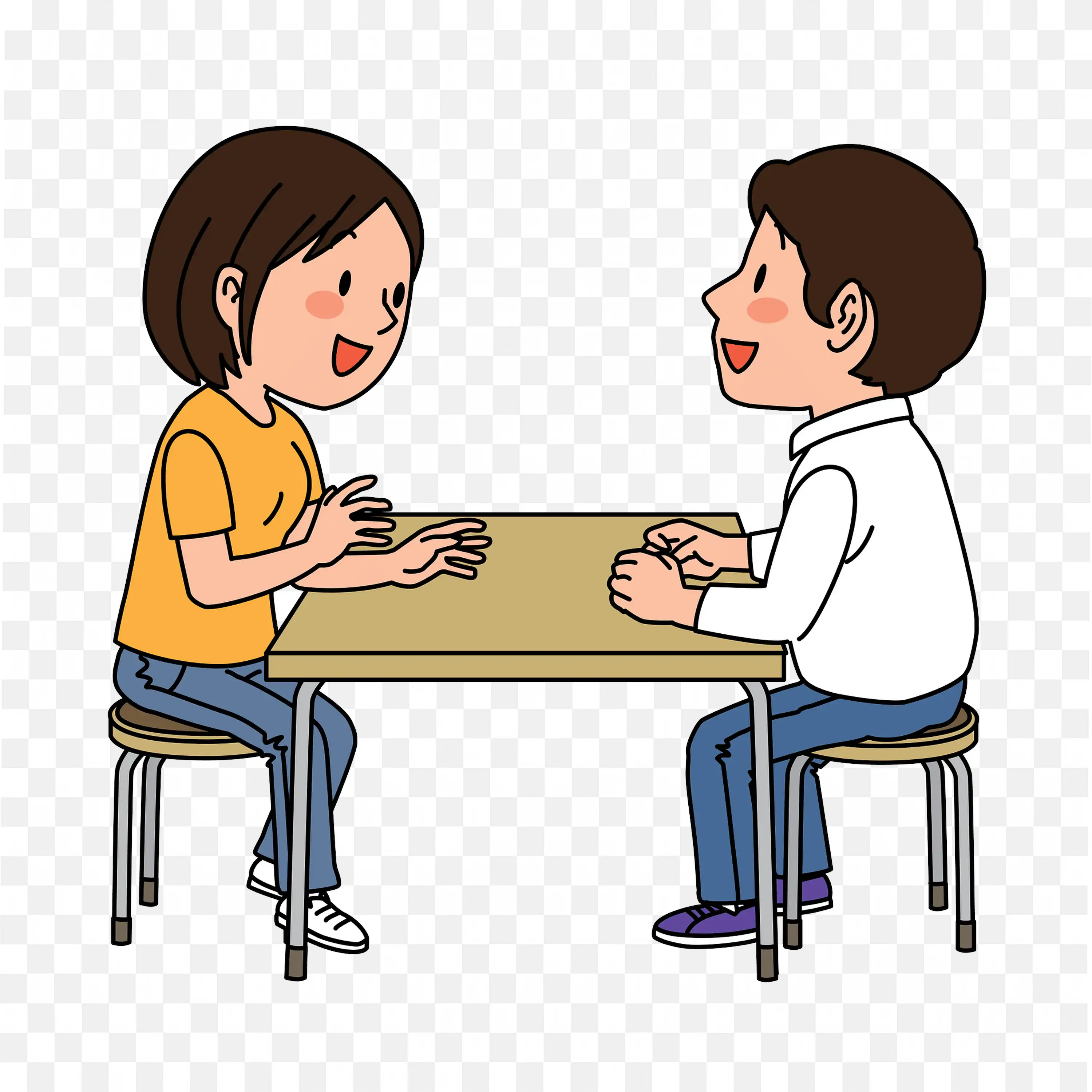 Cartoon Visual of Two People Having a Conversation PNG