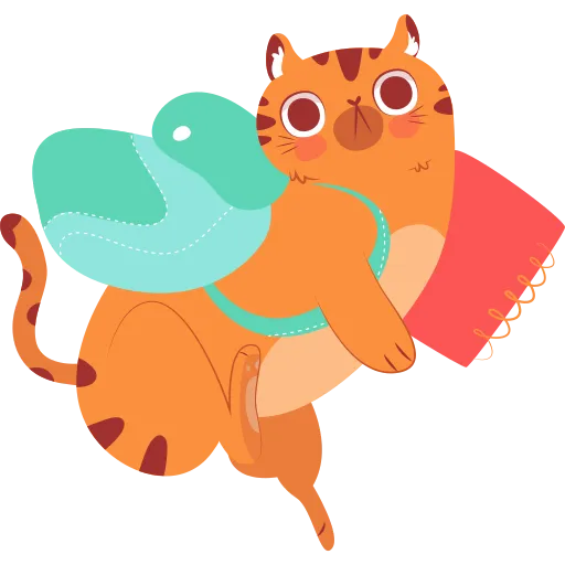 Cat Carrying Bag and Book Ready to Go to School with Fun