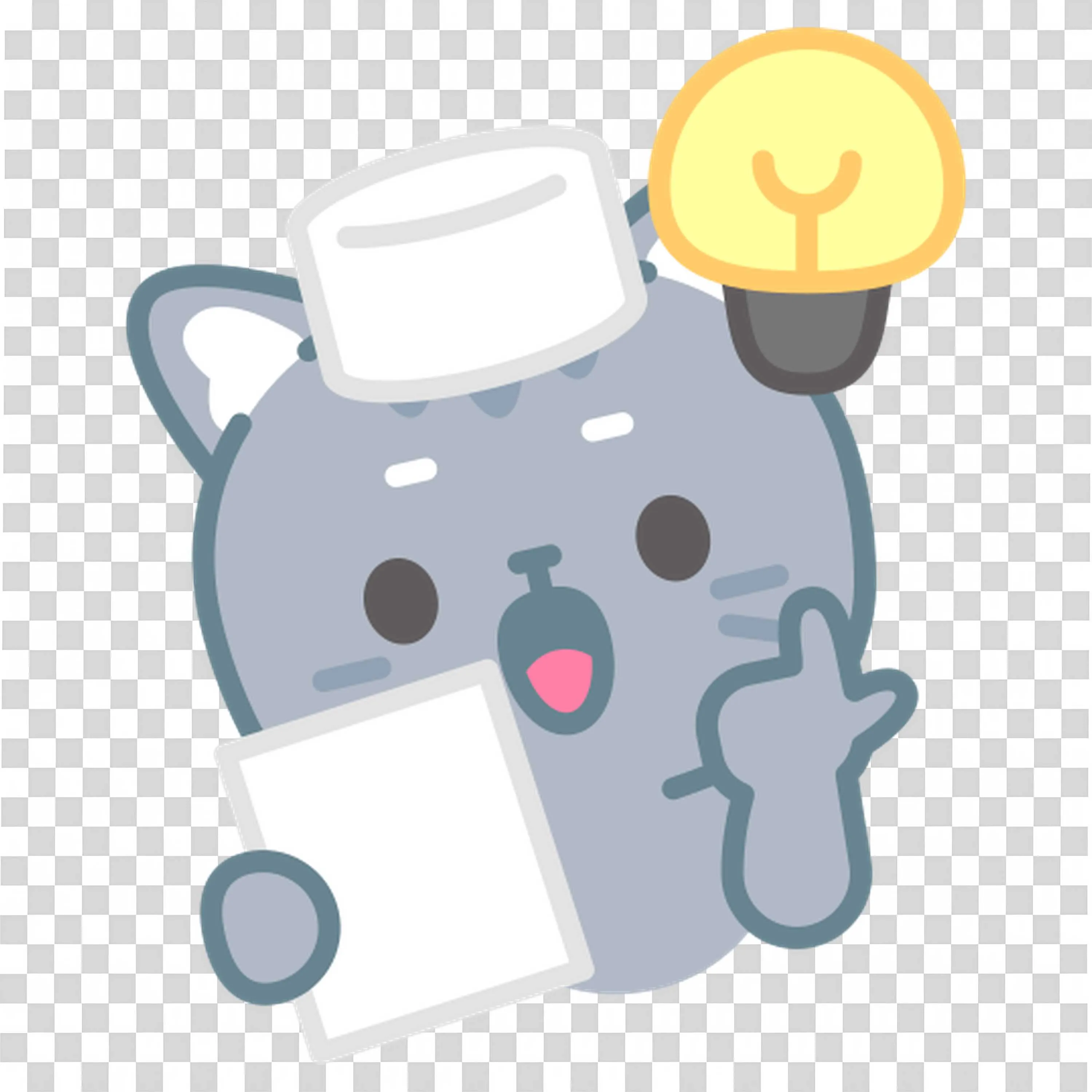Cat Character with Glowing Idea Bulb and Paper PNG Image