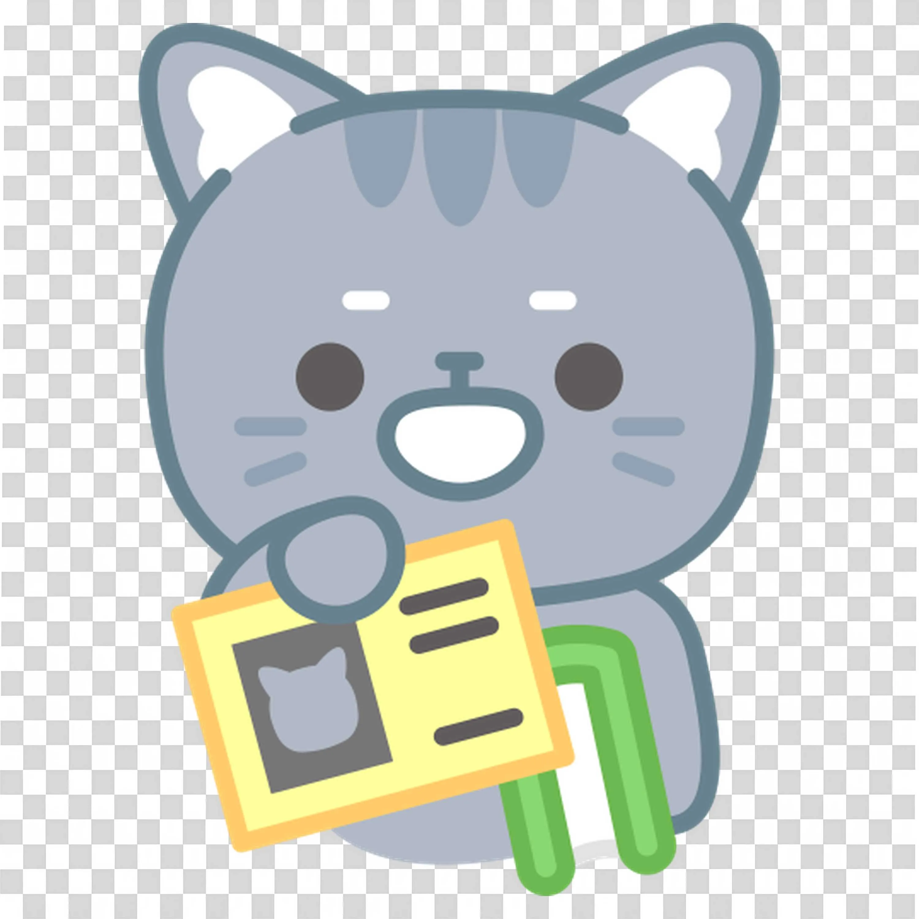 Cat Holding An Id Card Smiling with a Green Folder Free Png