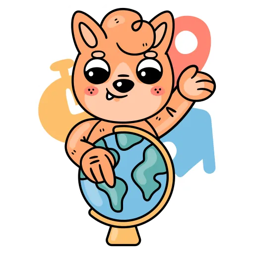 Cat holds globe showing global learning and education