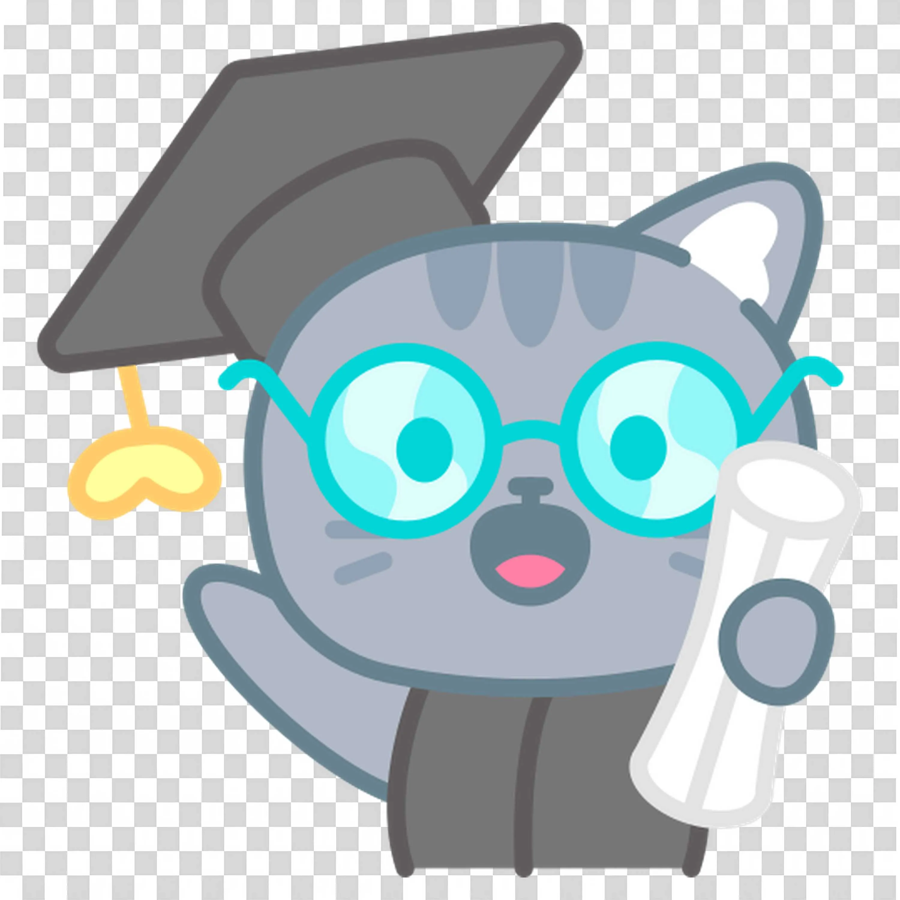 Cat in Graduation Cap Holding Diploma Smiling Cartoon Image