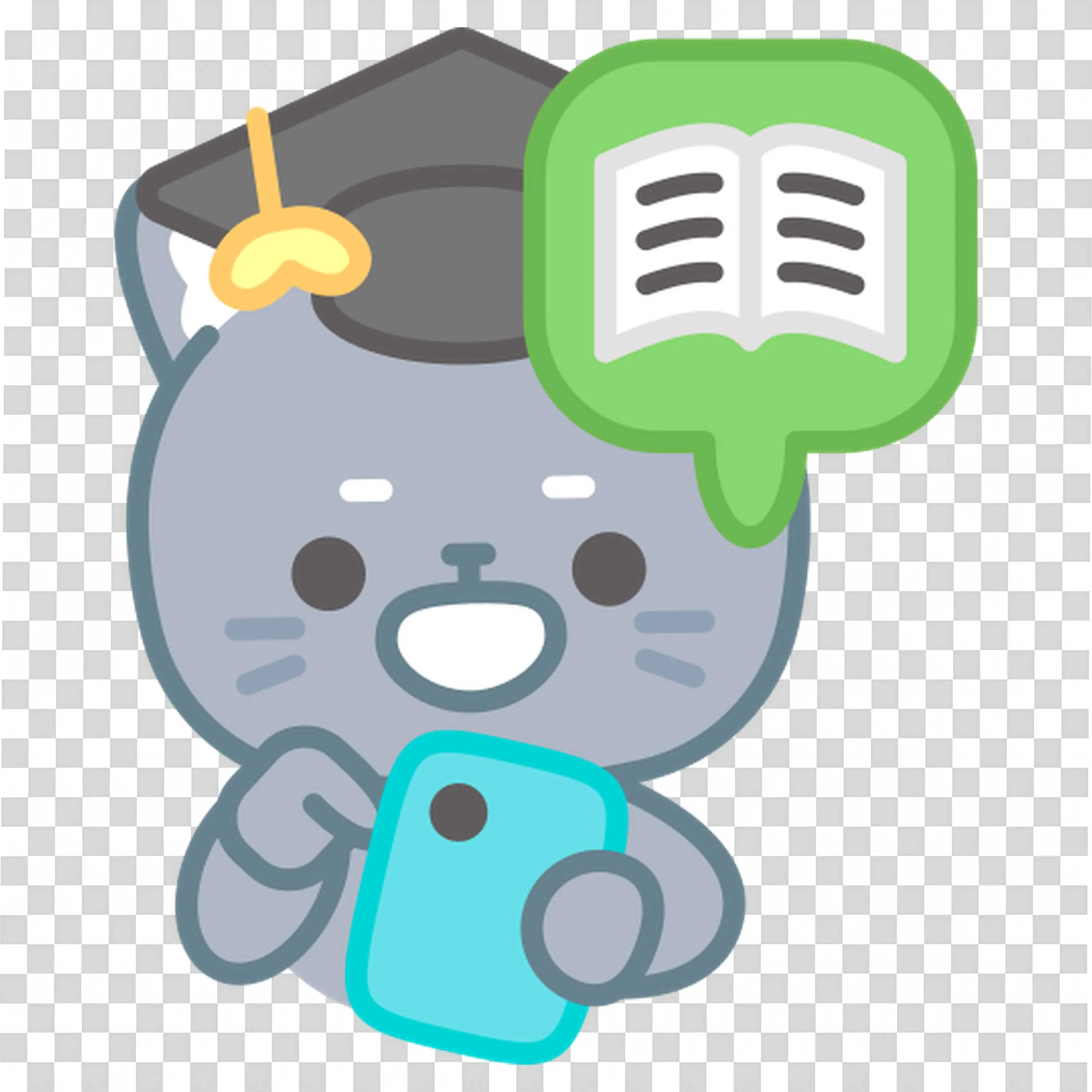 Cat in Graduation Cap Smiling and Holding Phone Free Png