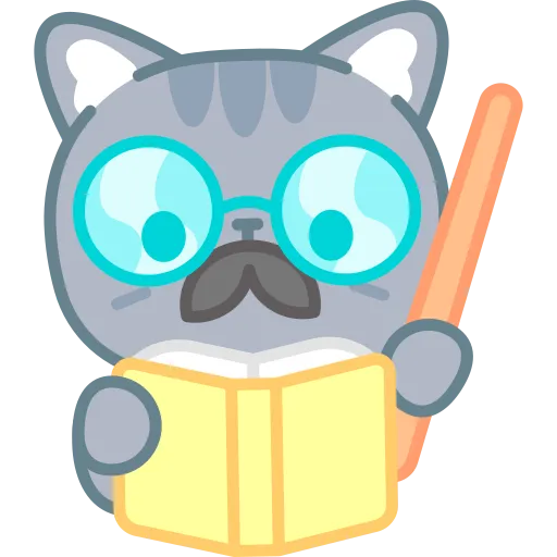 Cat reading book with glasses showing knowledge focus