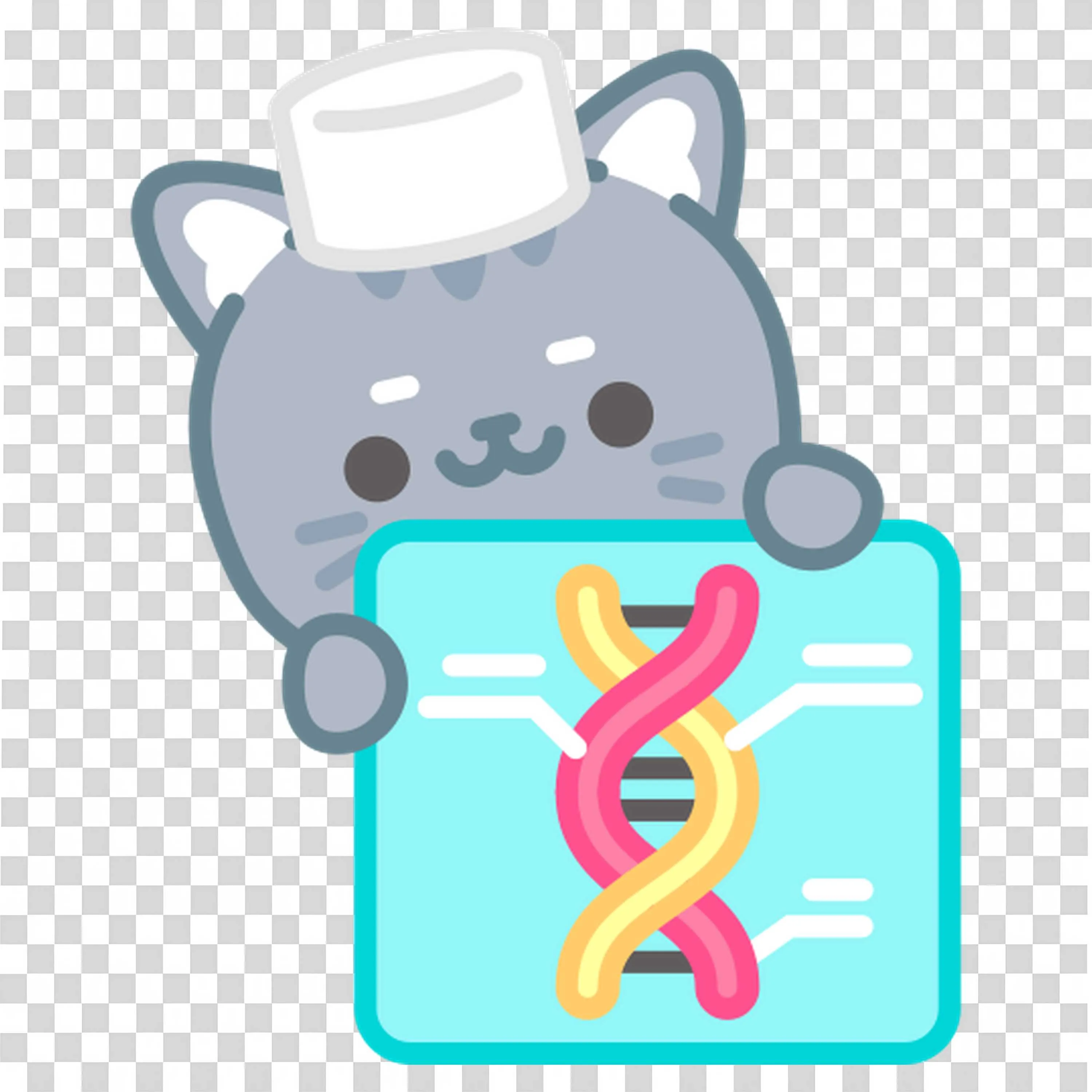 Cat with Headwear Holding a Sign Showing Dna Double Helix