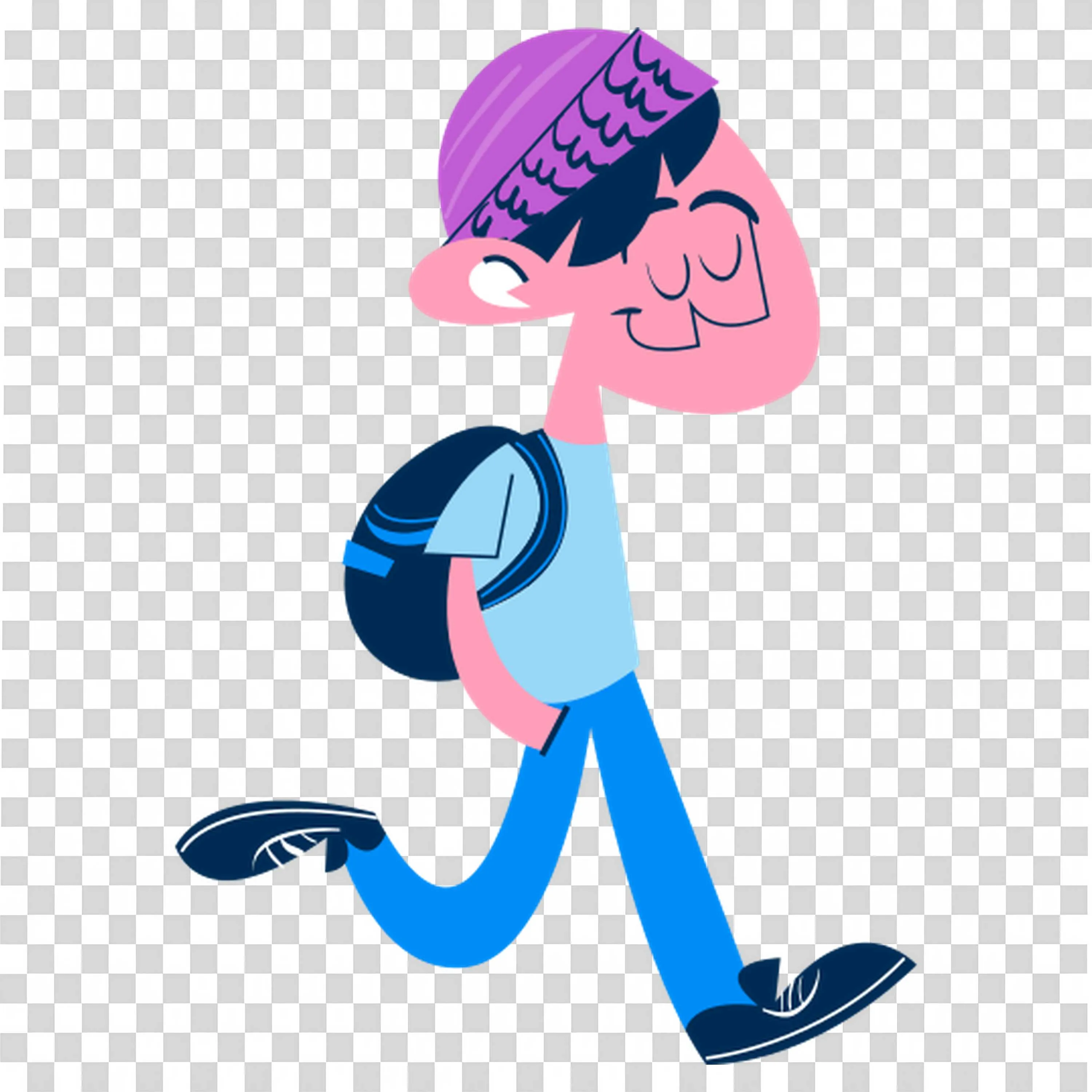 Causal Boy in a Blue Shirt and Pants Walking Peacefully Png