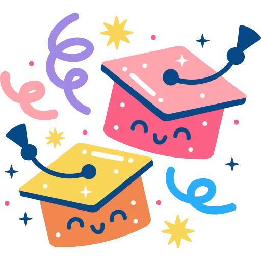 Celebration of graduation with caps and joy free PNG