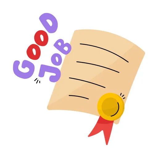 Certificate and good job note praising academic achievement