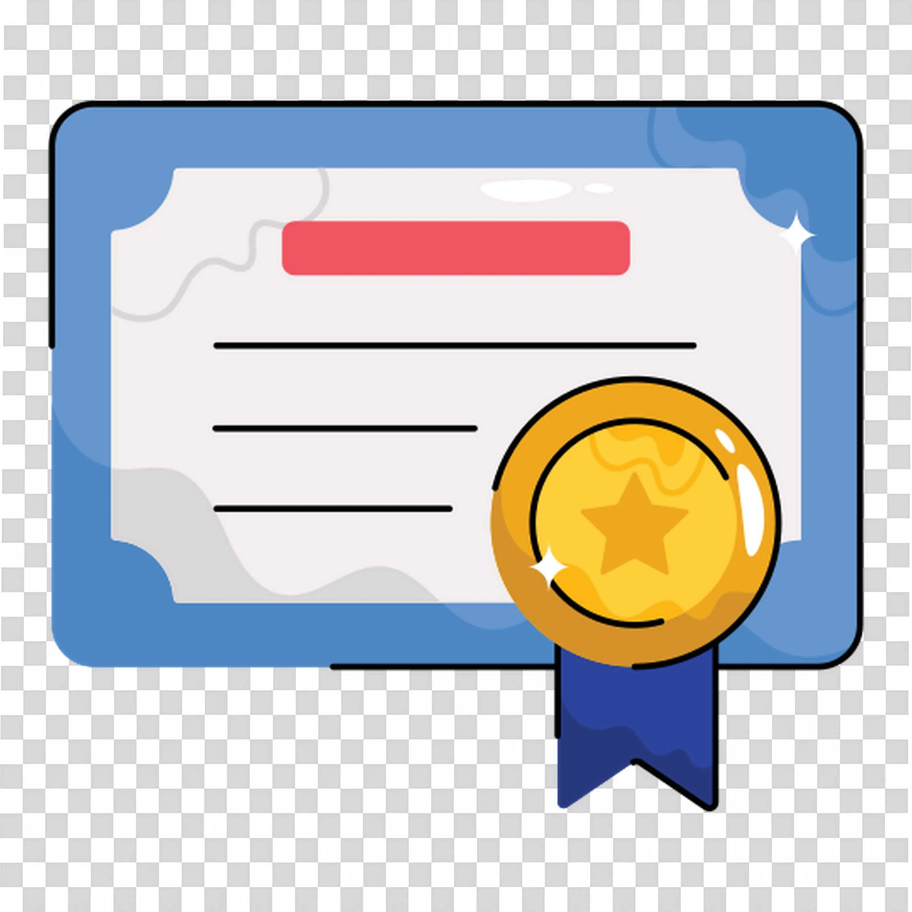 Certificate with Gold Medal and Blue Ribbon Free PNG Image