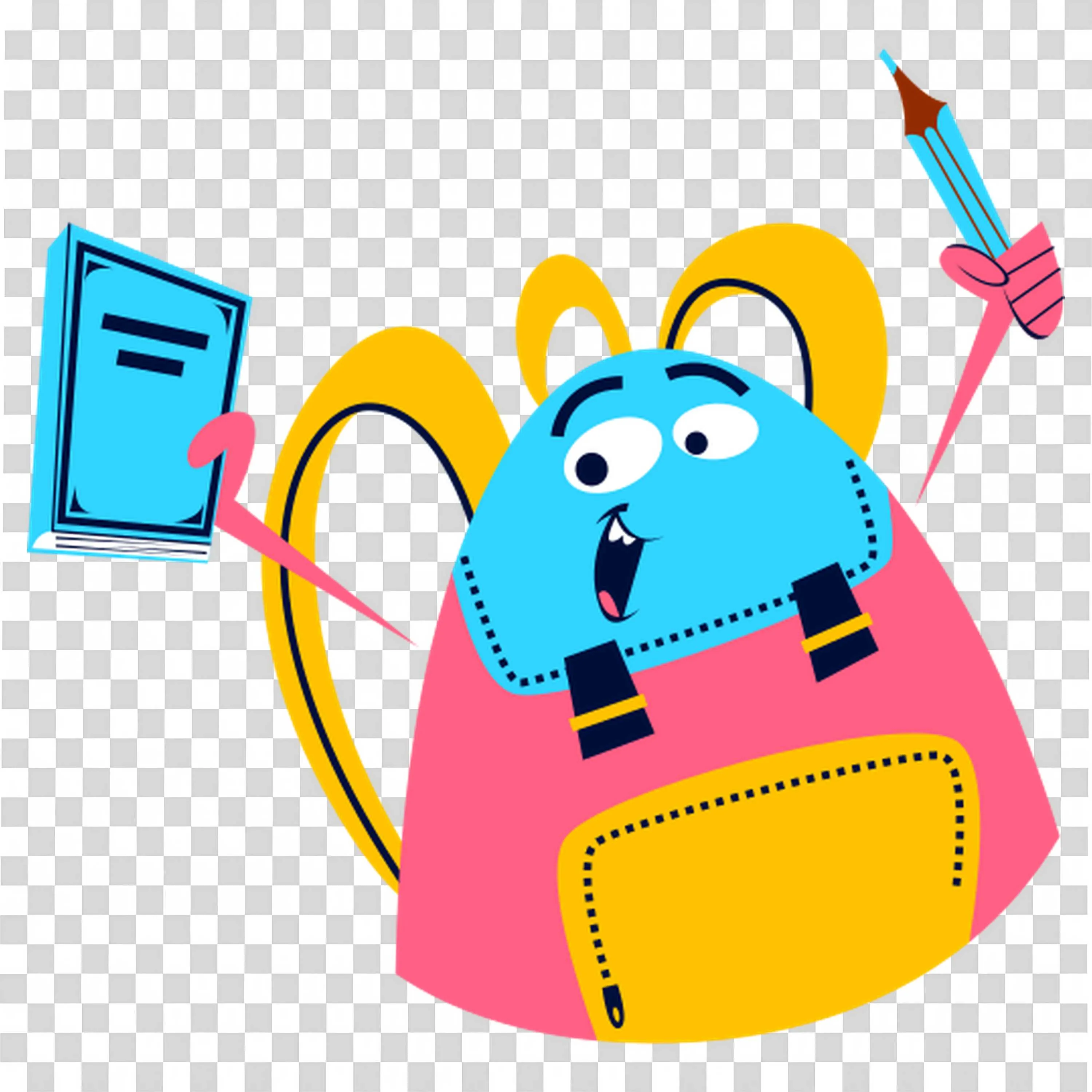 Cheerful Backpack Holding a Book and a Pencil Happily Png