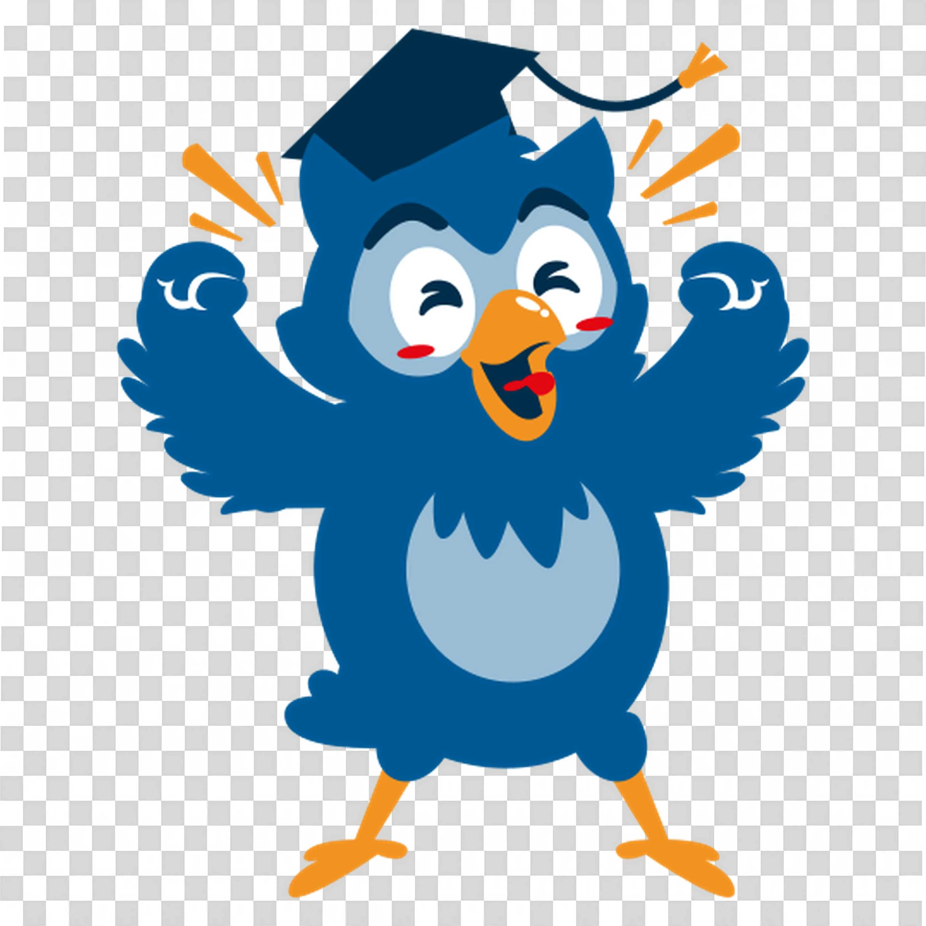 Cheerful Blue Owl Wearing Graduation Cap Celebrating Success