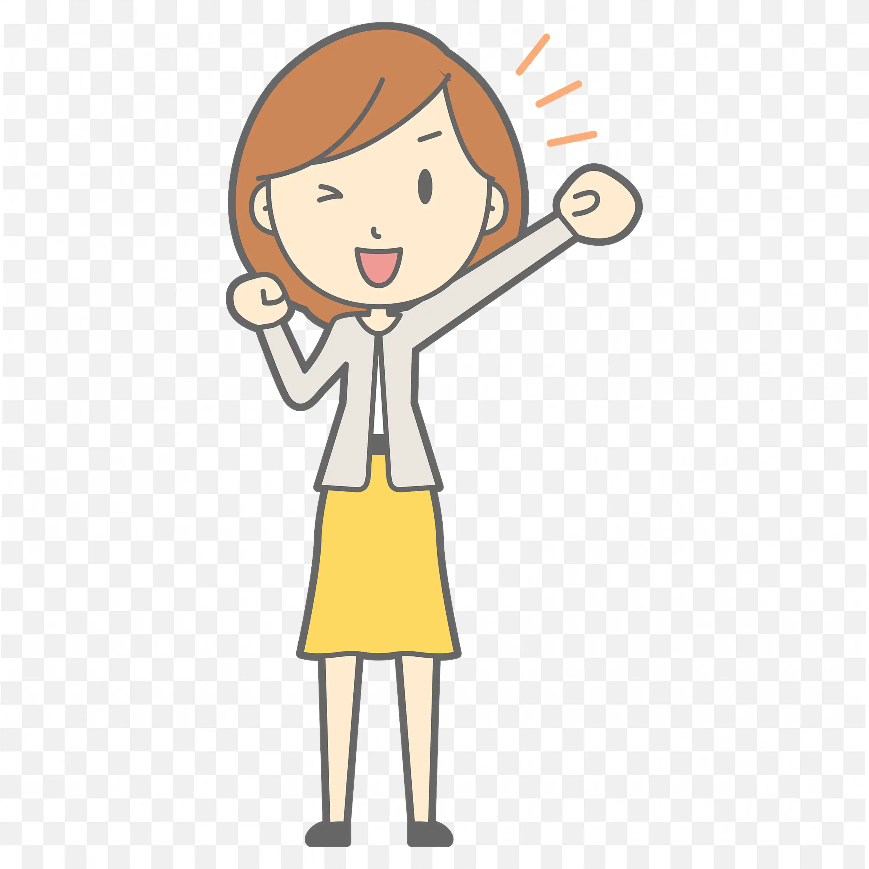 Cheerful Cartoon Woman in a Yellow Skirt with Raised Hand