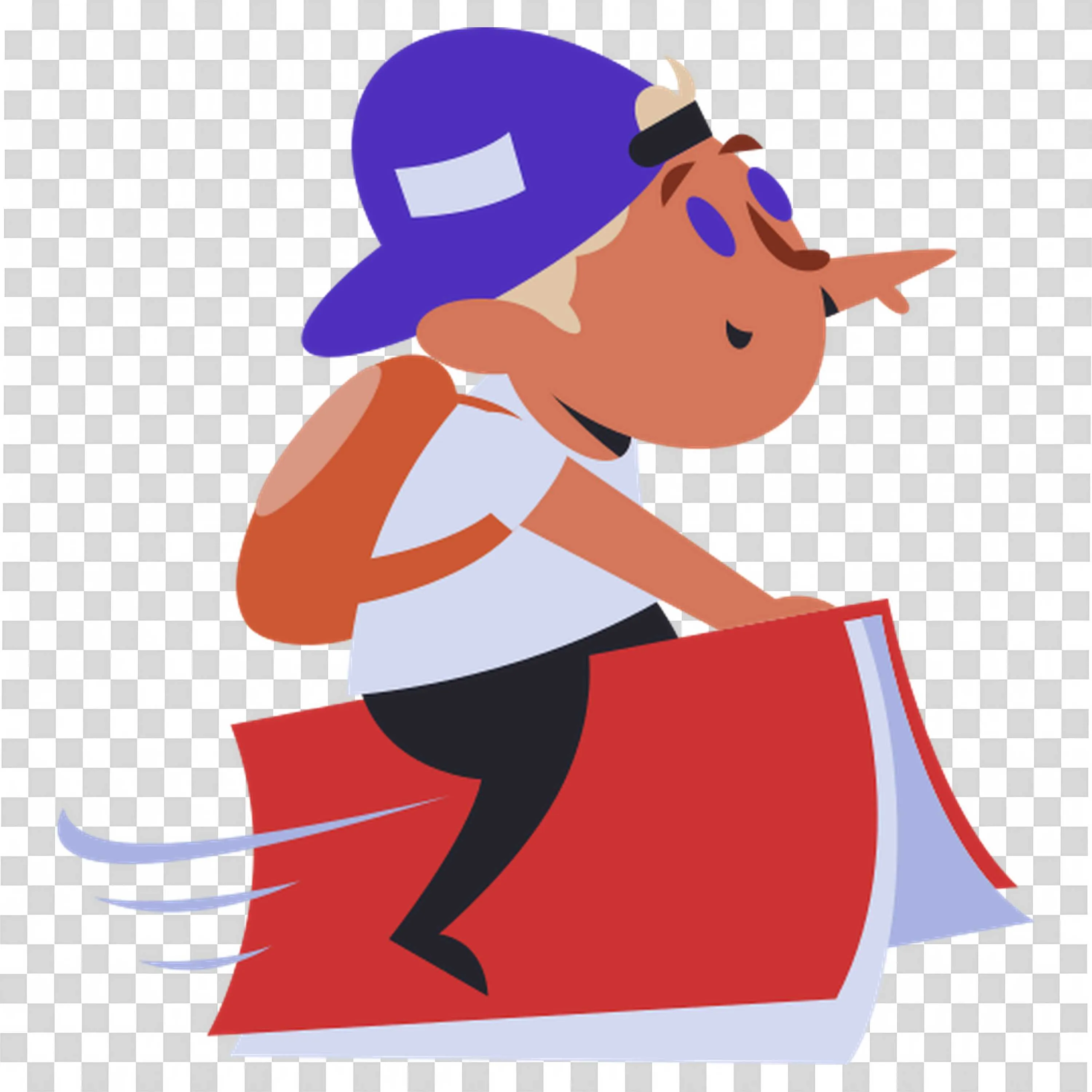 Child Riding a Flying Book with Backpack and Cap PNG Image