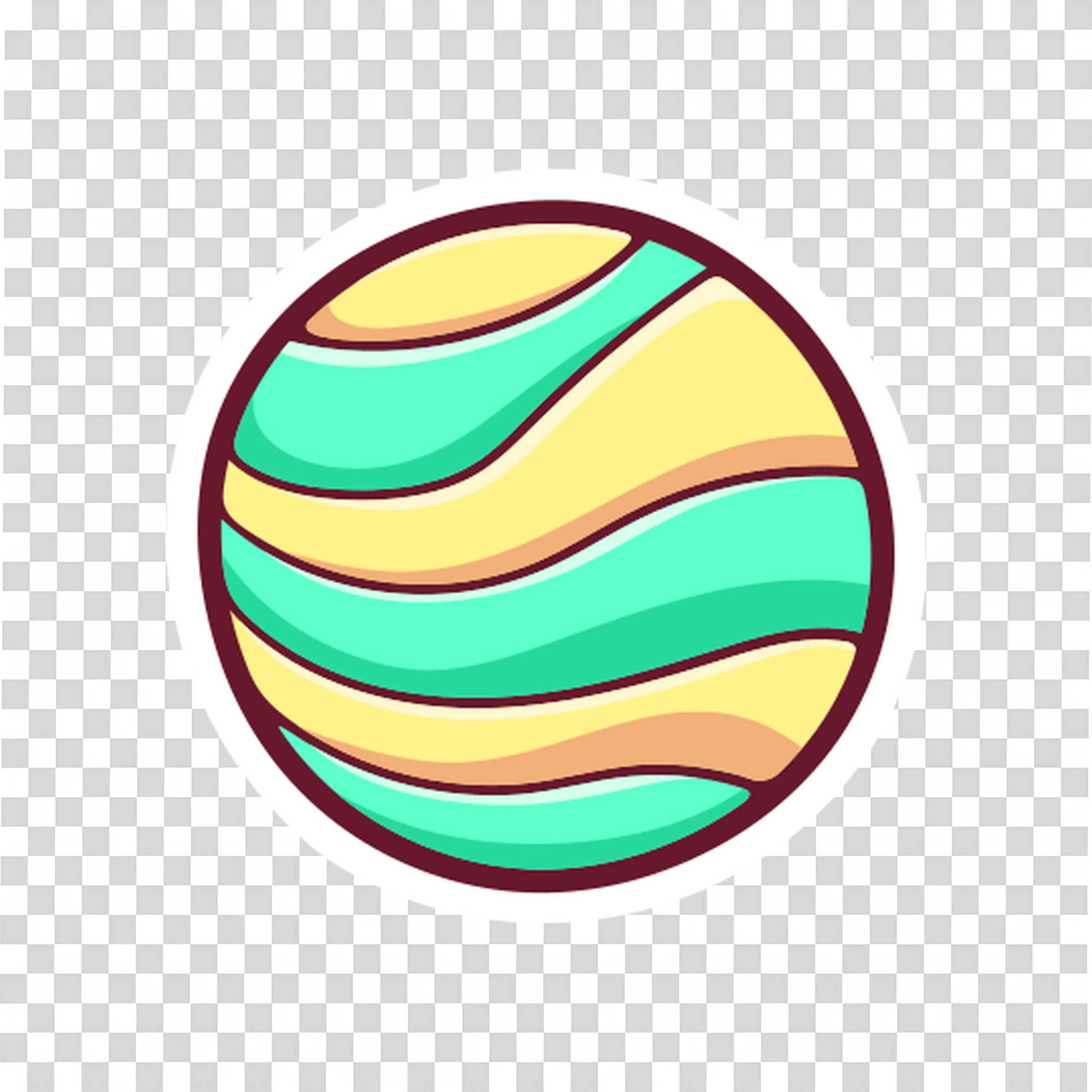 Circle Shape Object with Teal and Yellow Wavy Lines Png