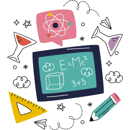 Classroom blackboard with math and science formulas