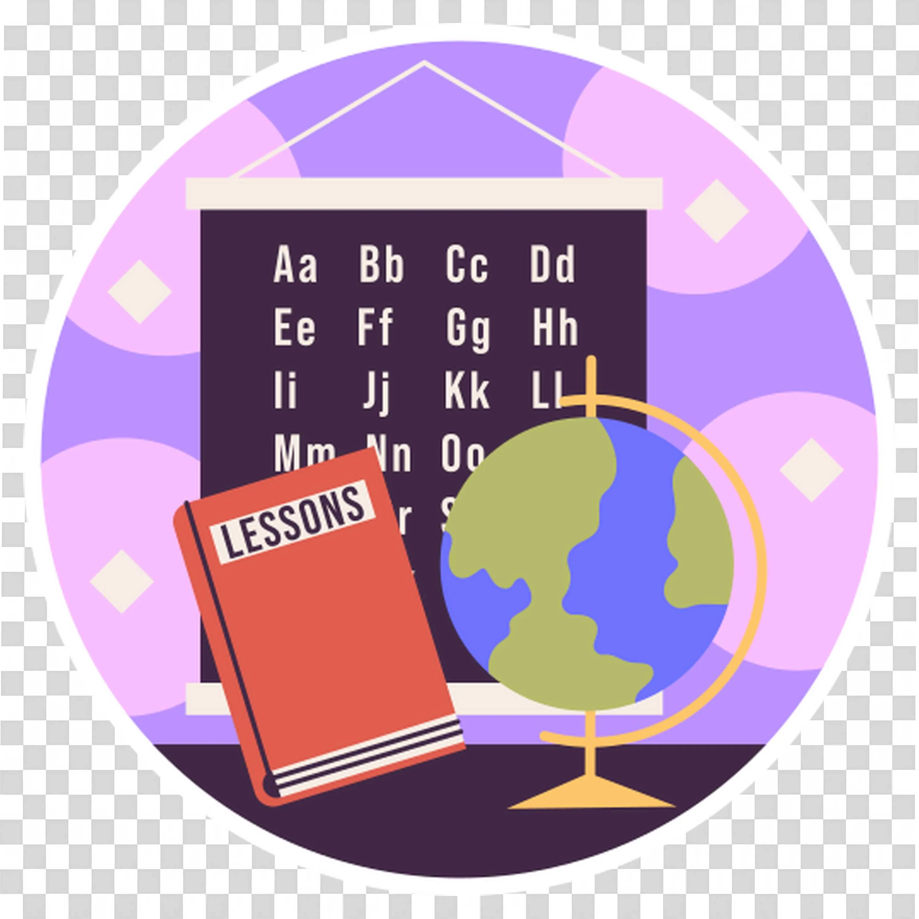 Classroom Setup with Alphabet Chart Globe and Lesson Book