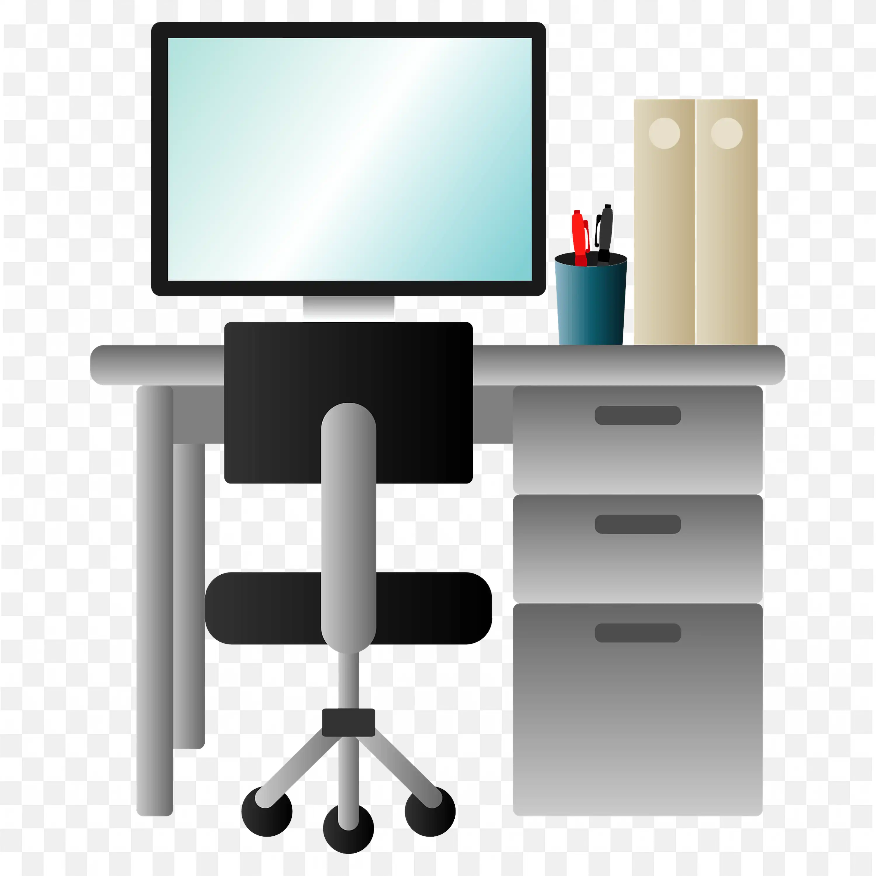 Clean Office Desk with Computer and Stationery PNG Image