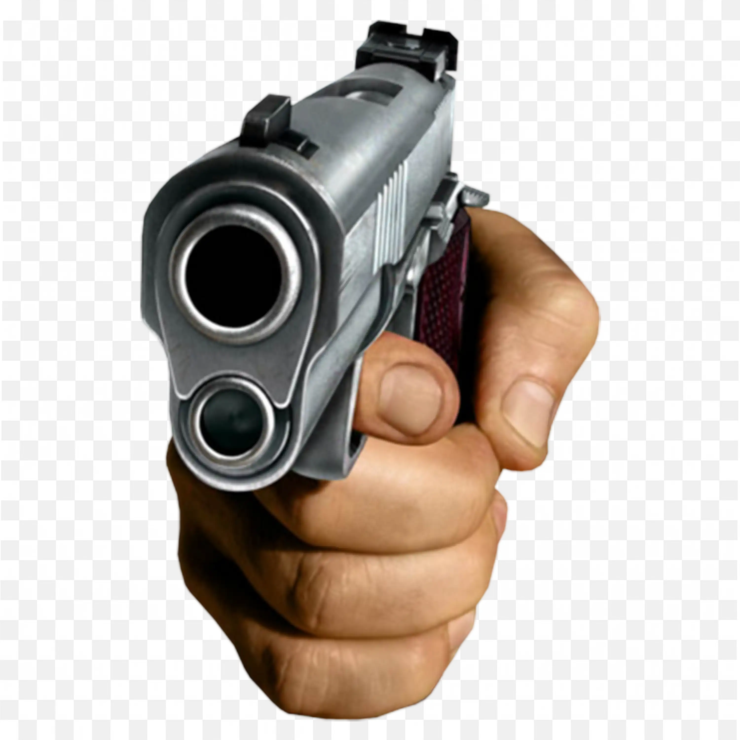 Close Up of a Hand Holding a Pistol Pointed Forward HD PNG