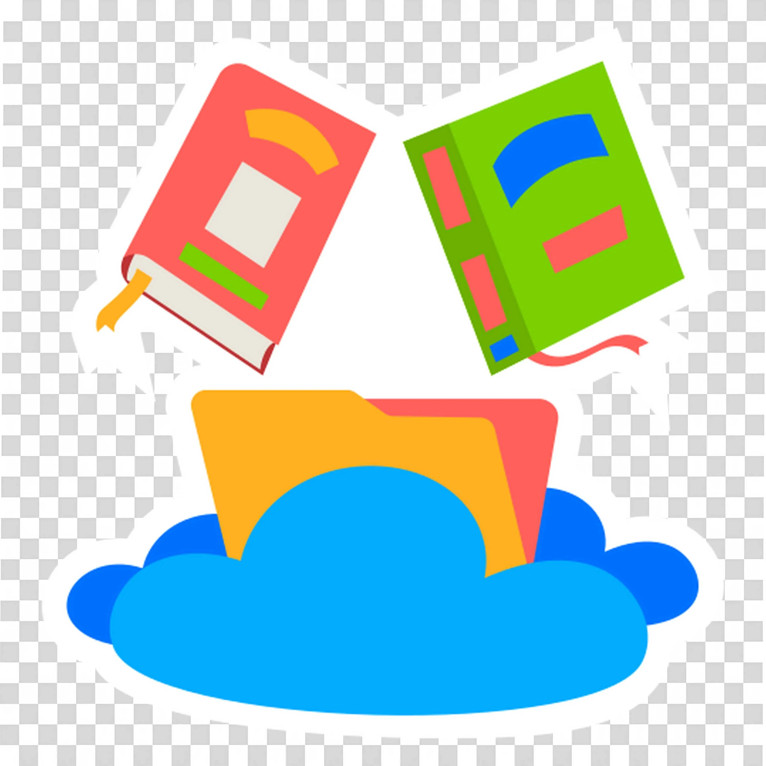 Cloud Storage with Books and Folder Free PNG Image Download