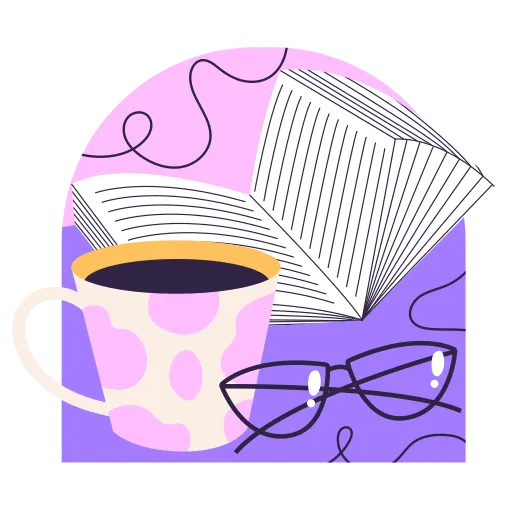 Coffee Cup Cartoon with Papers Represents School Work