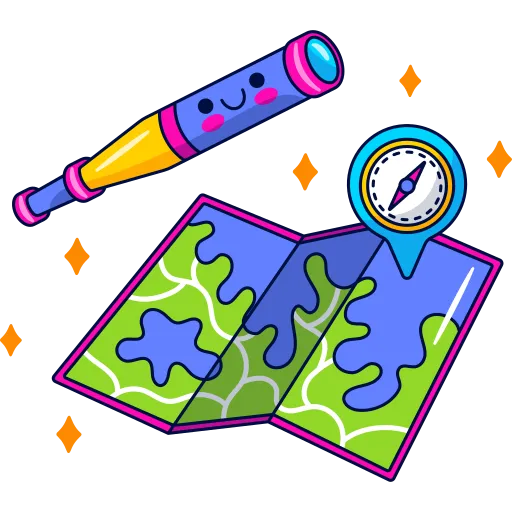 Colorful Compass with Map Cartoon Inspires Geography