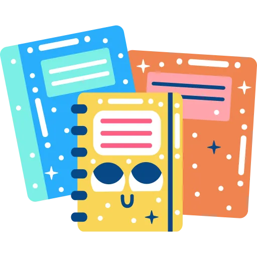 Colorful notebooks and notes for school study and learning