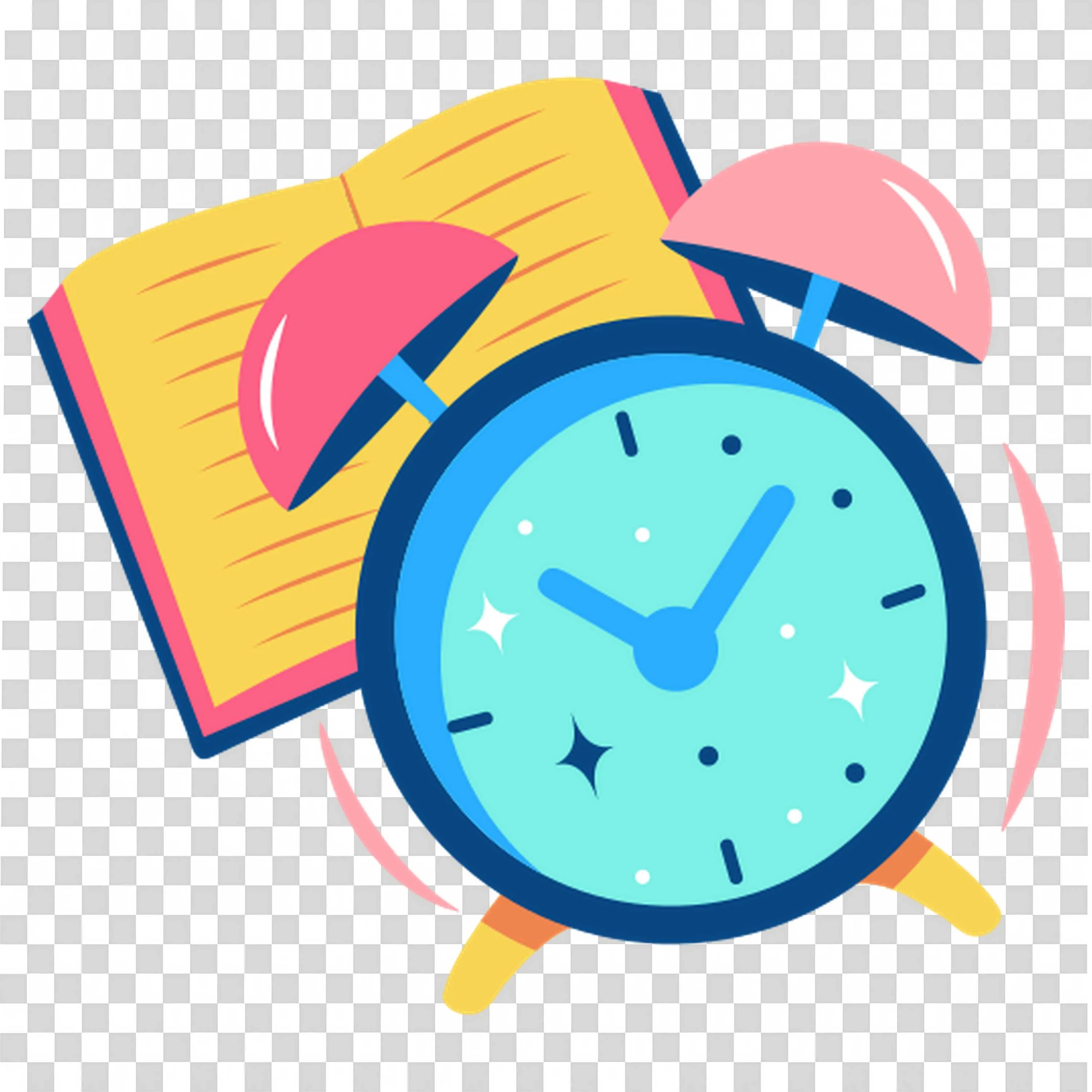 Colourful Alarm Clock and Book Free PNG Image for Learning