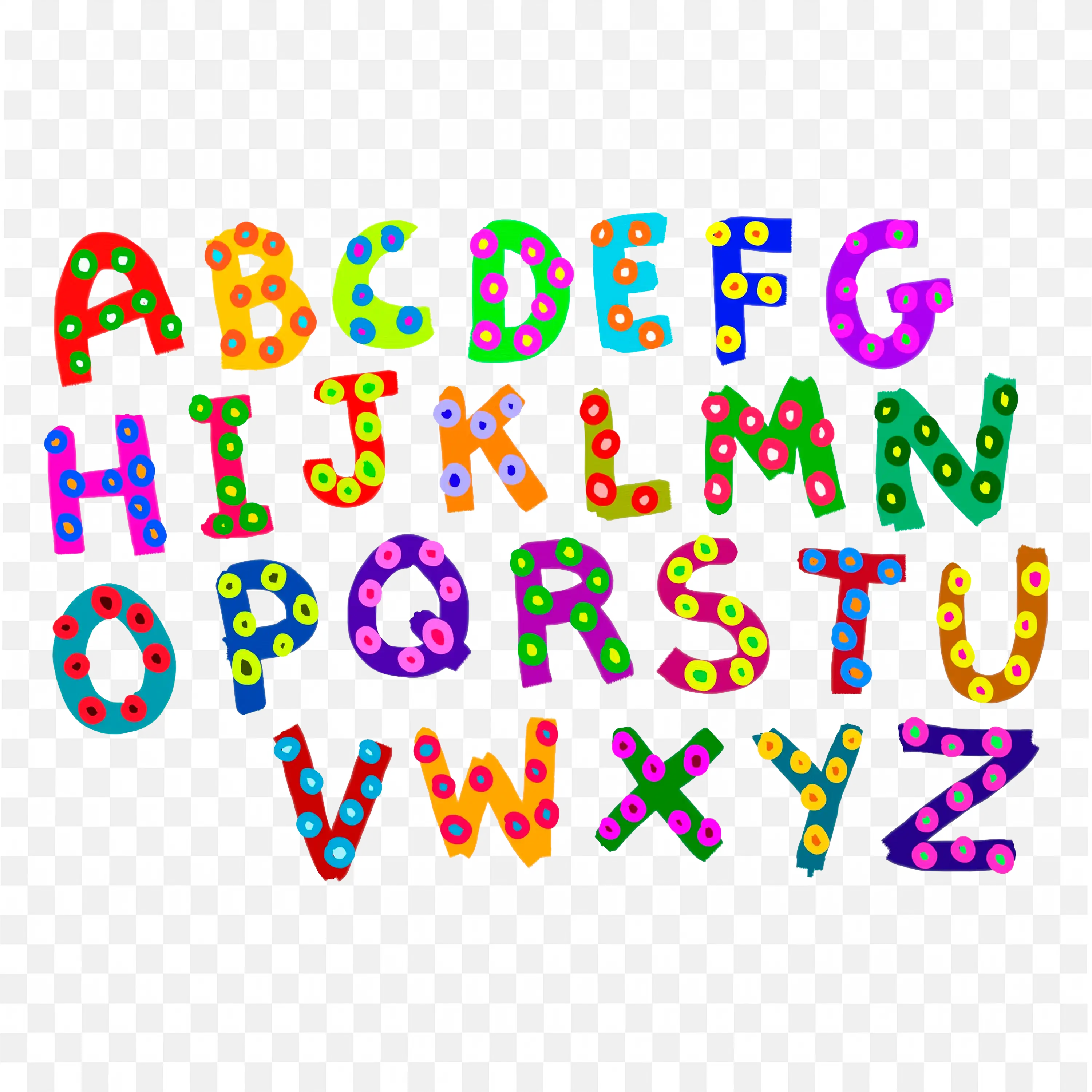 Colourful Alphabet Letters with Dot Patterns PNG Free
