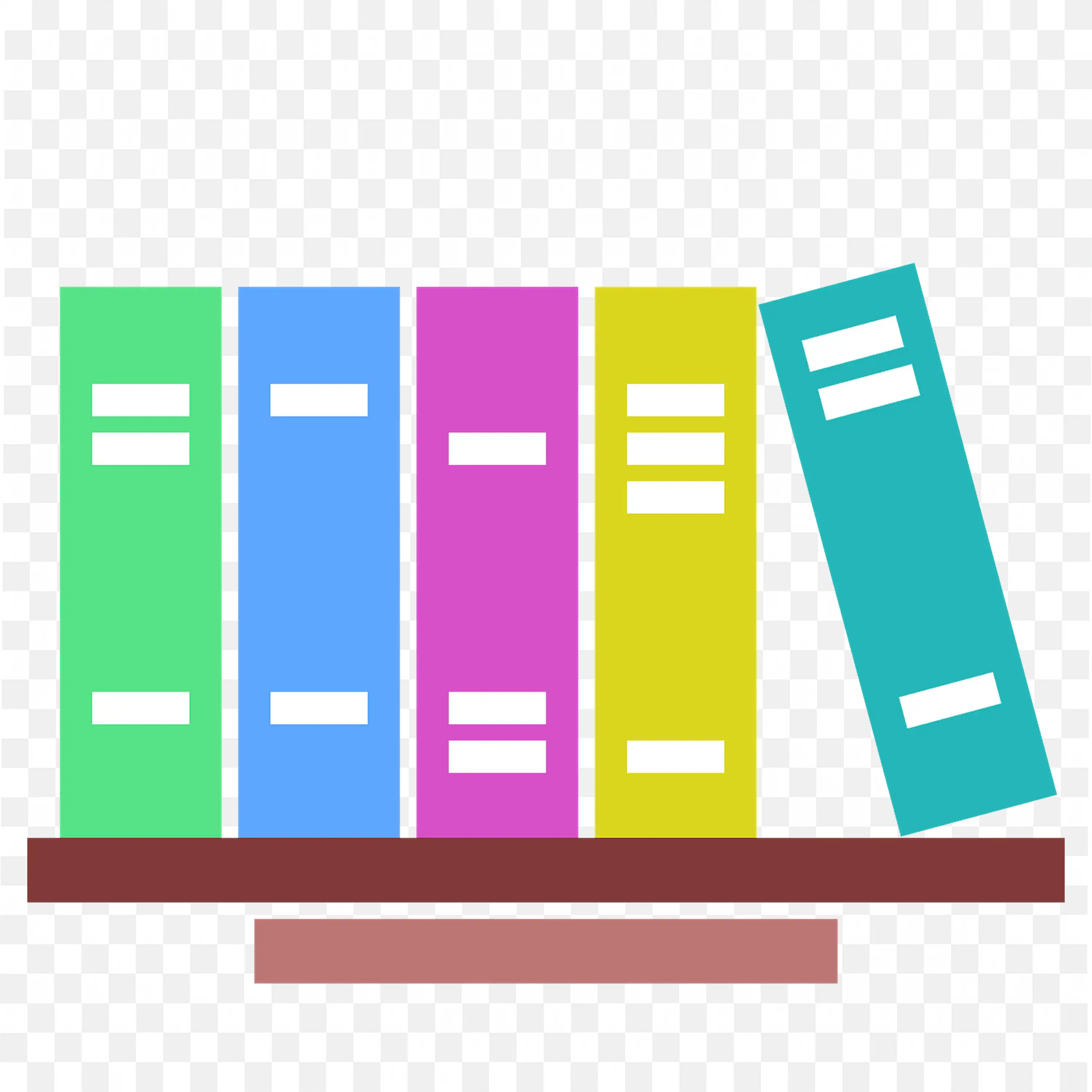 A Colourful Book Collection on a Shelf in Order PNG