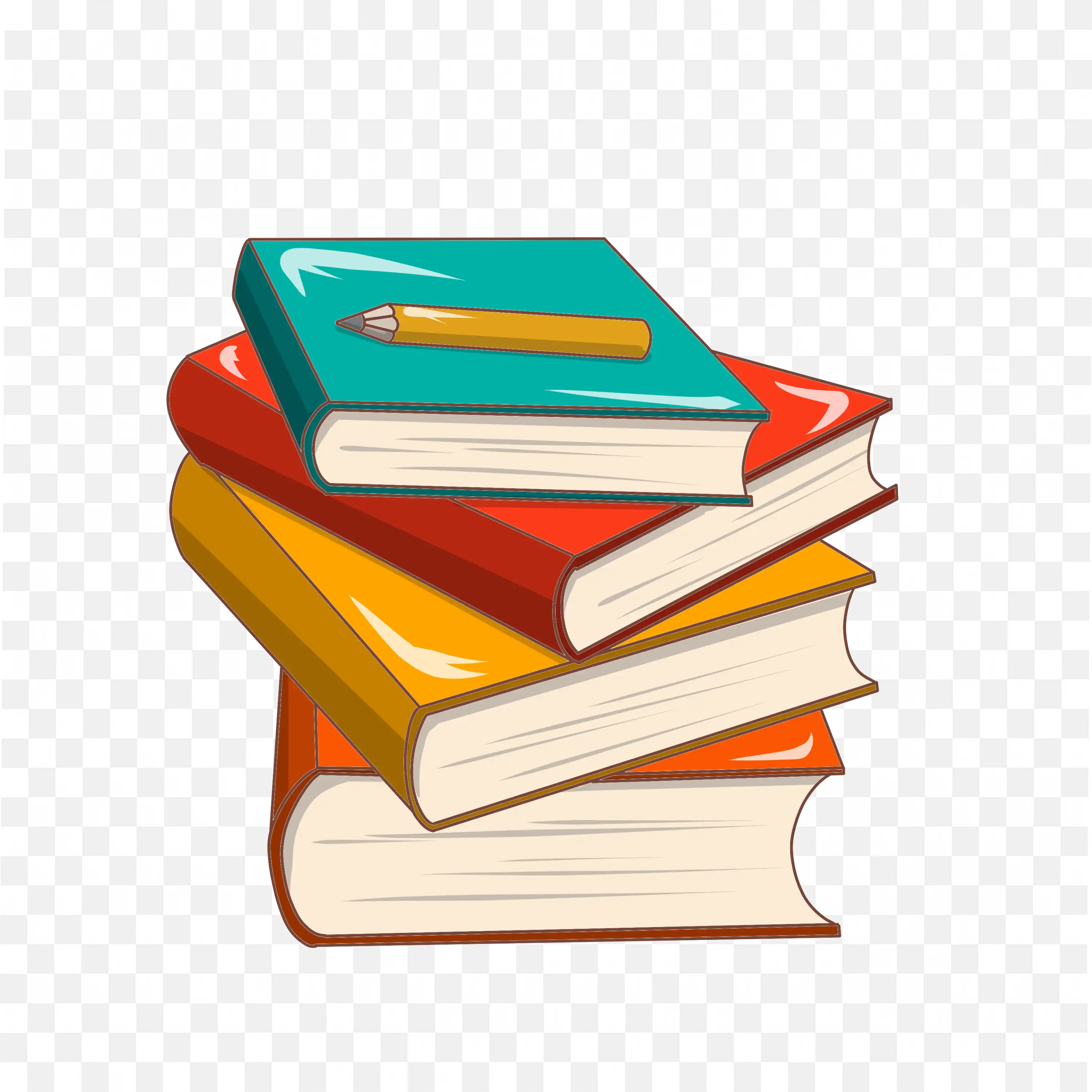 Colourful Books is Arranged One by One with a Pencil on Top