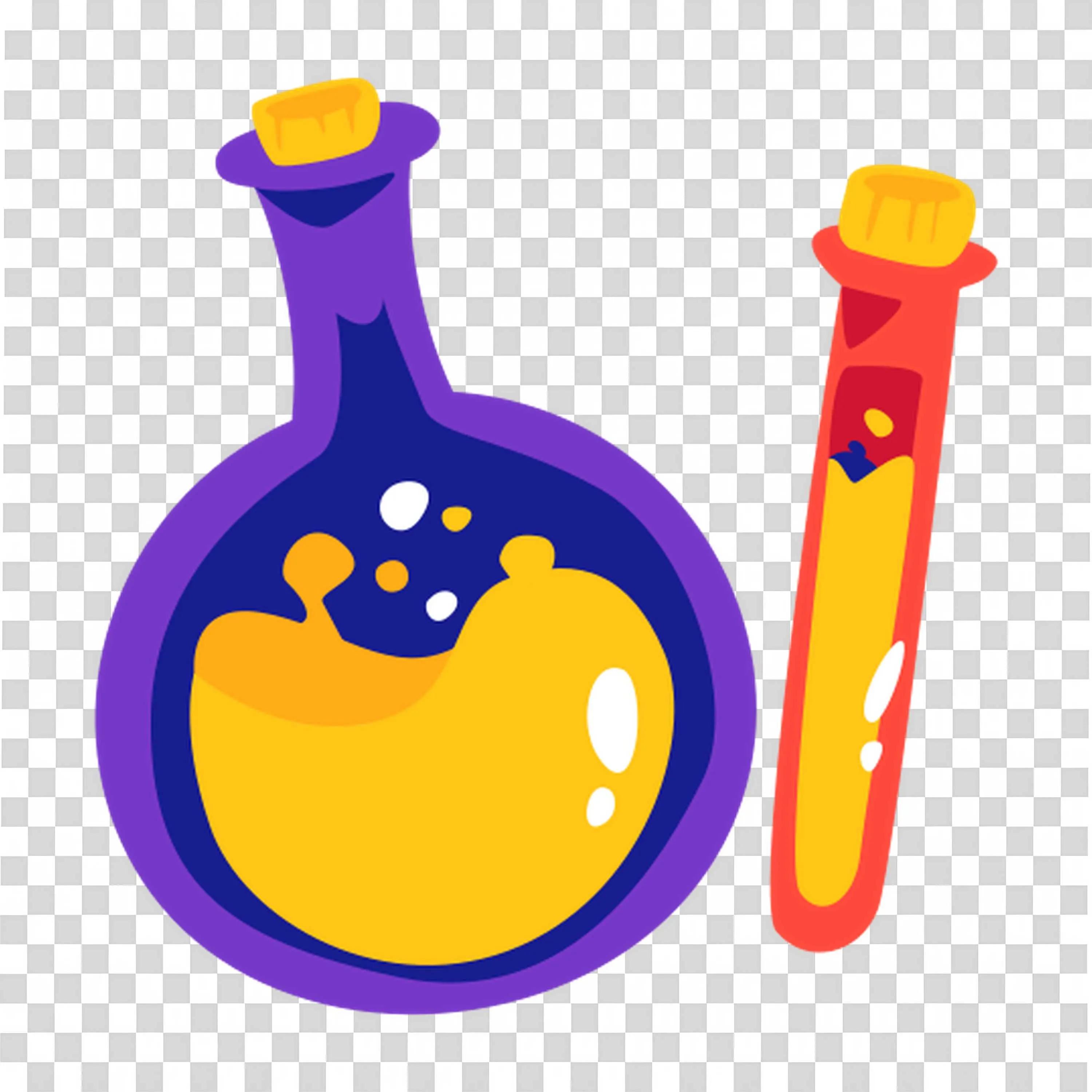 Colourful Chemistry Flasks with Yellow Liquid Free PNG Image