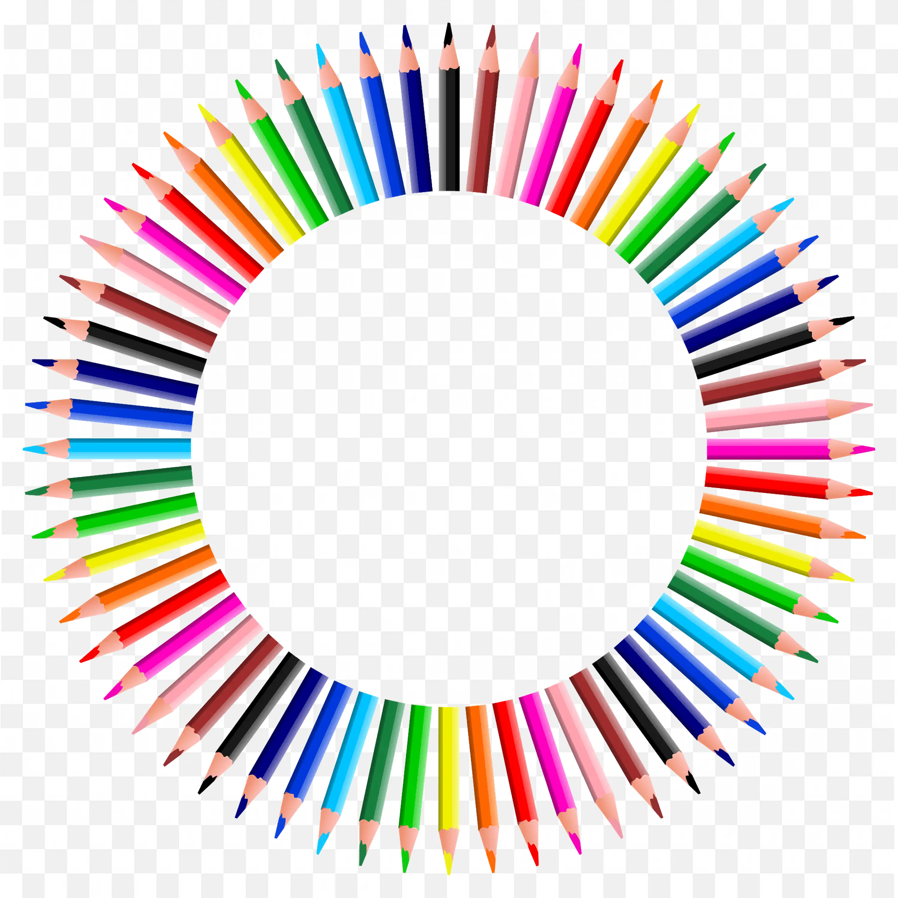 Colourful Circle of Pencils Forming a Creative Frame PNG