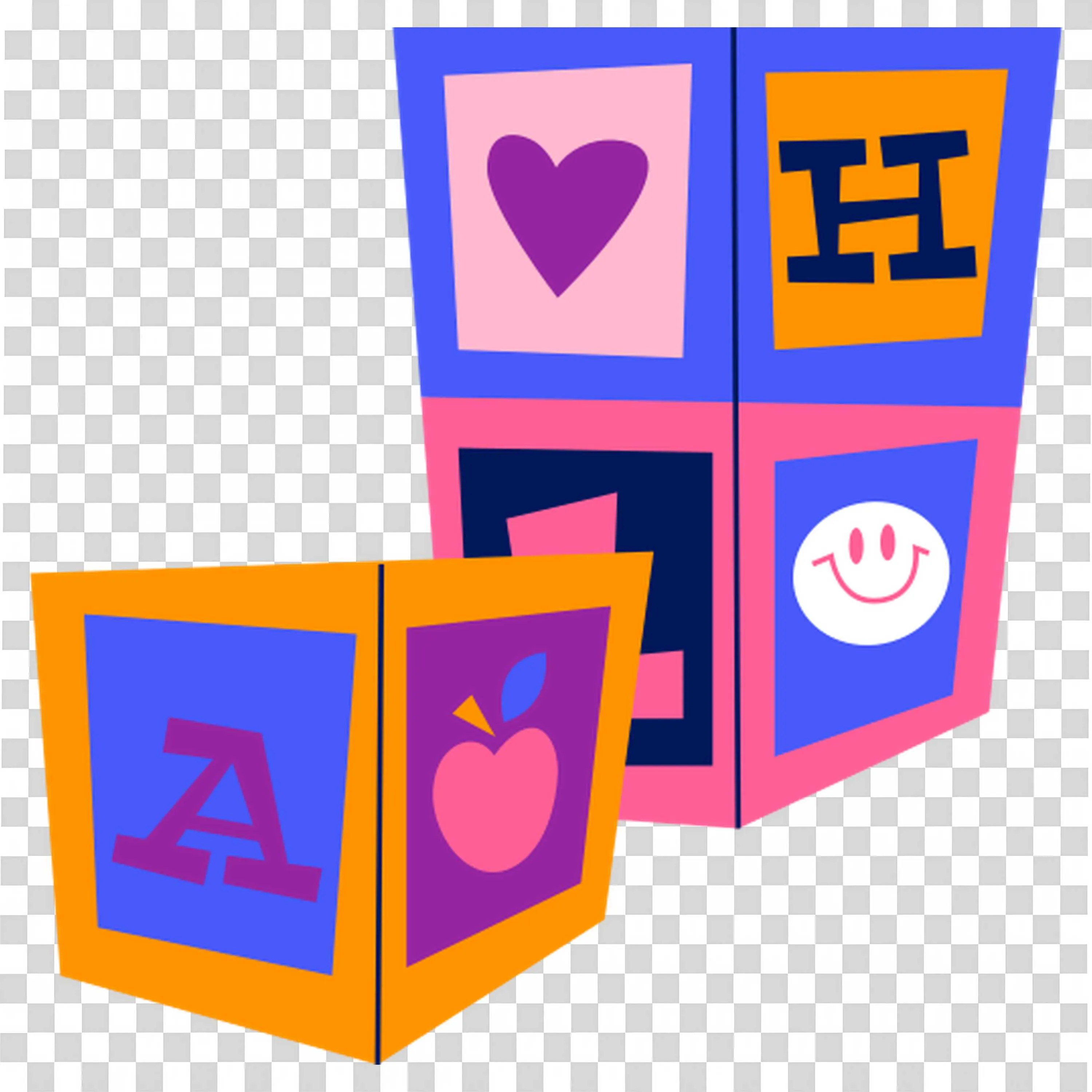 Colourful Educational Blocks with Letters Icons and Emoji