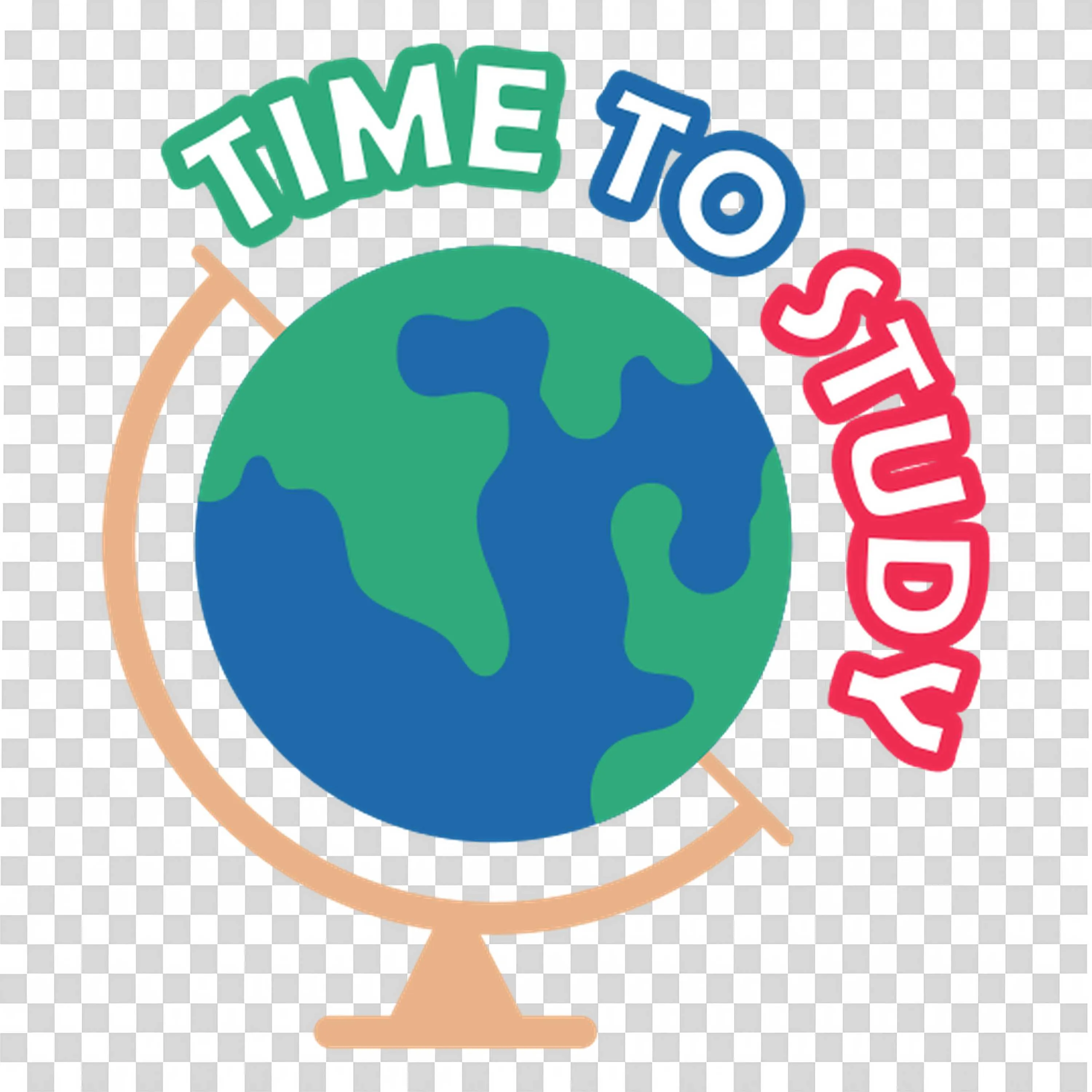 Colourful Globe Illustration with Time to Study Text Png