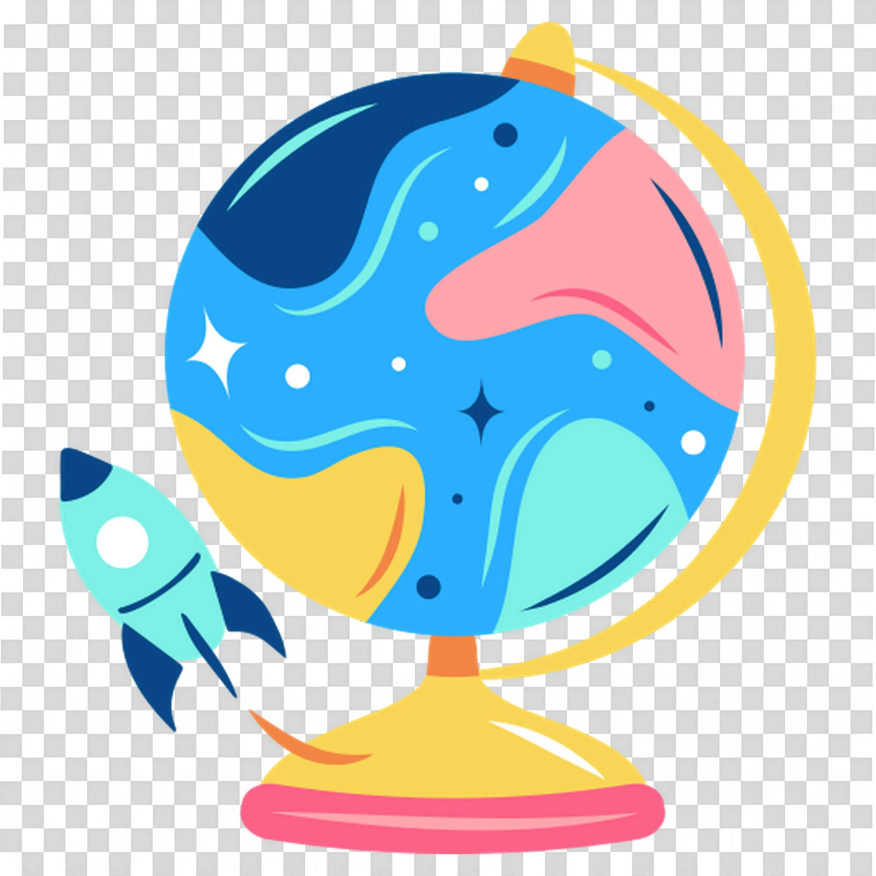 Colourful Globe with Rocket Showing Space and Geography