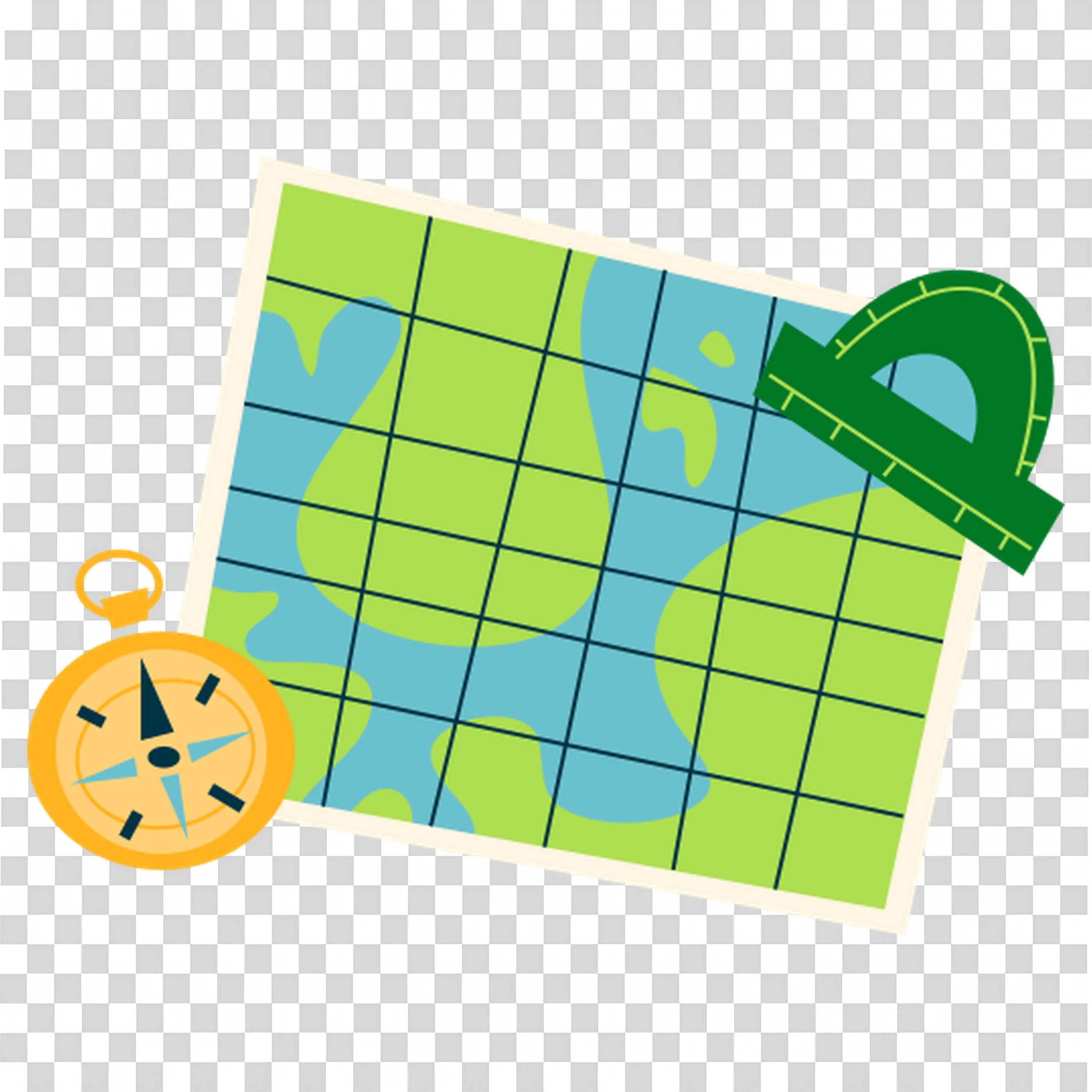 Colourful Map with Compass and Protractor for Navigation