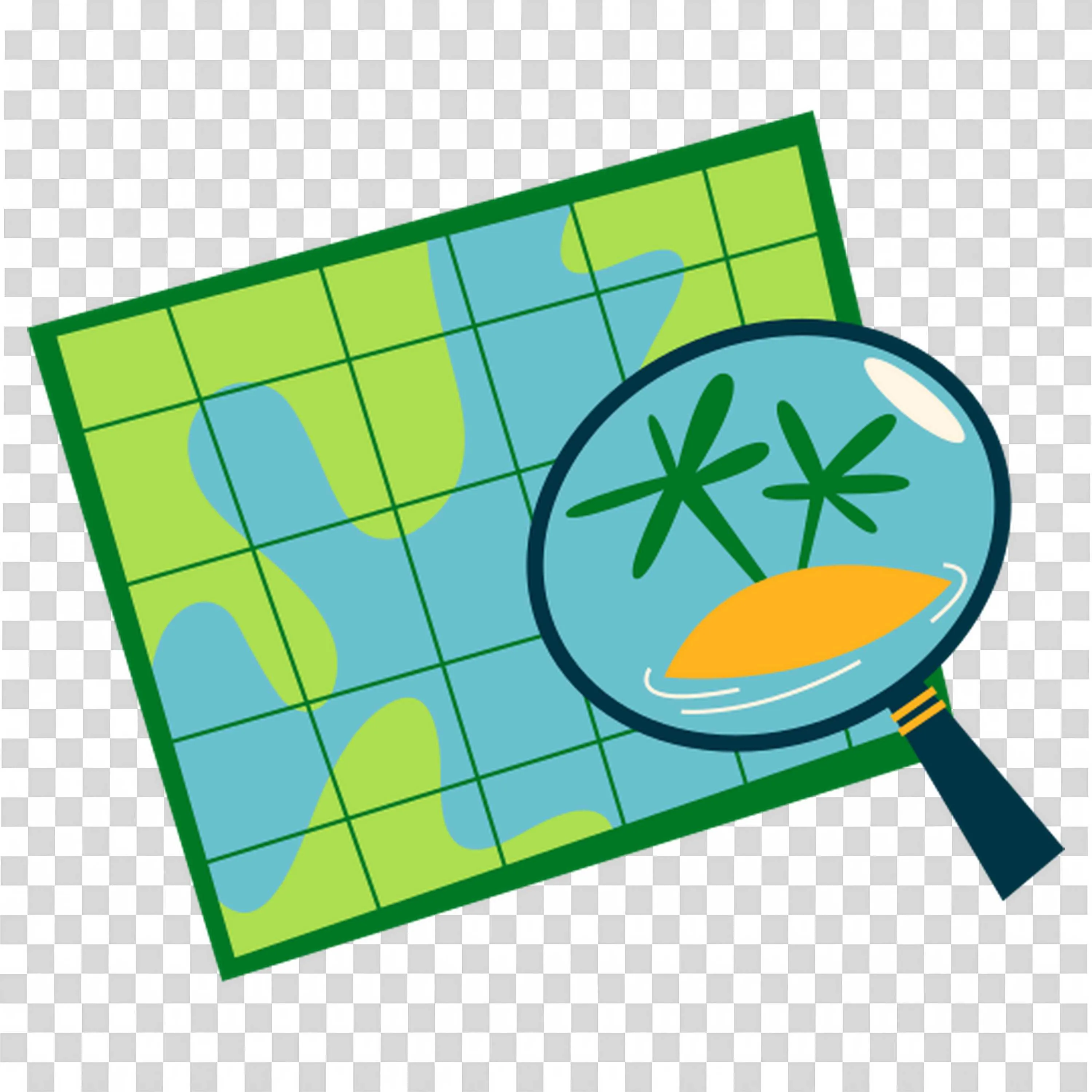 Colourful Map with Magnifying Glass Showing Island PNG Image