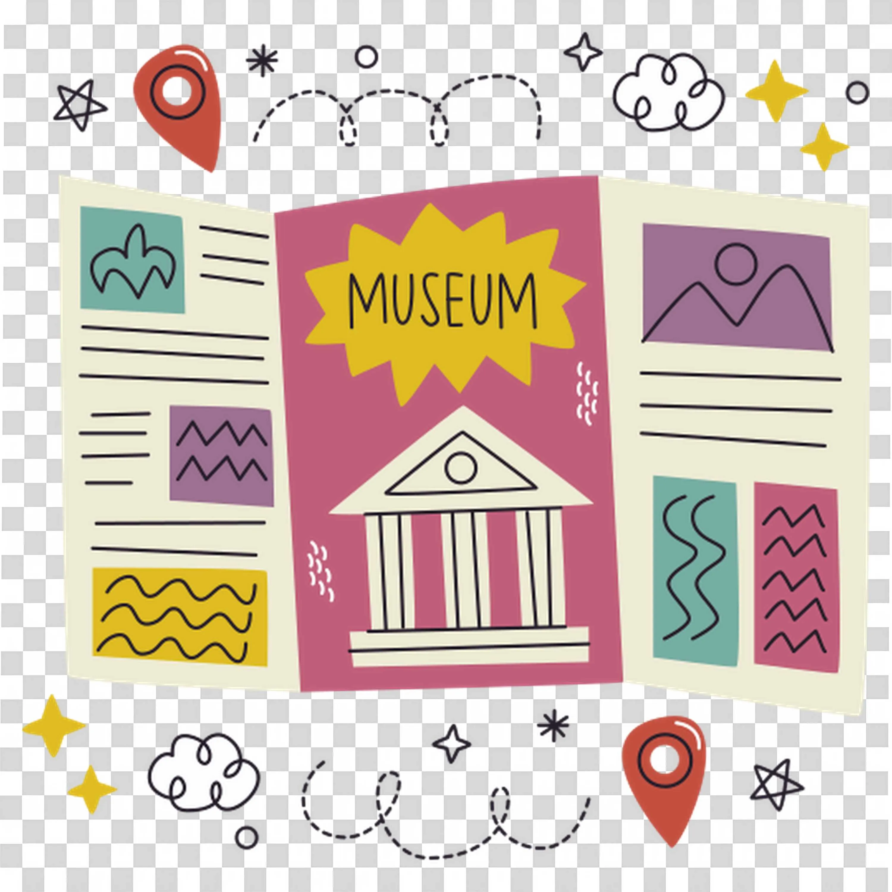 Colourful Museum Brochure Representation with Icons and Text