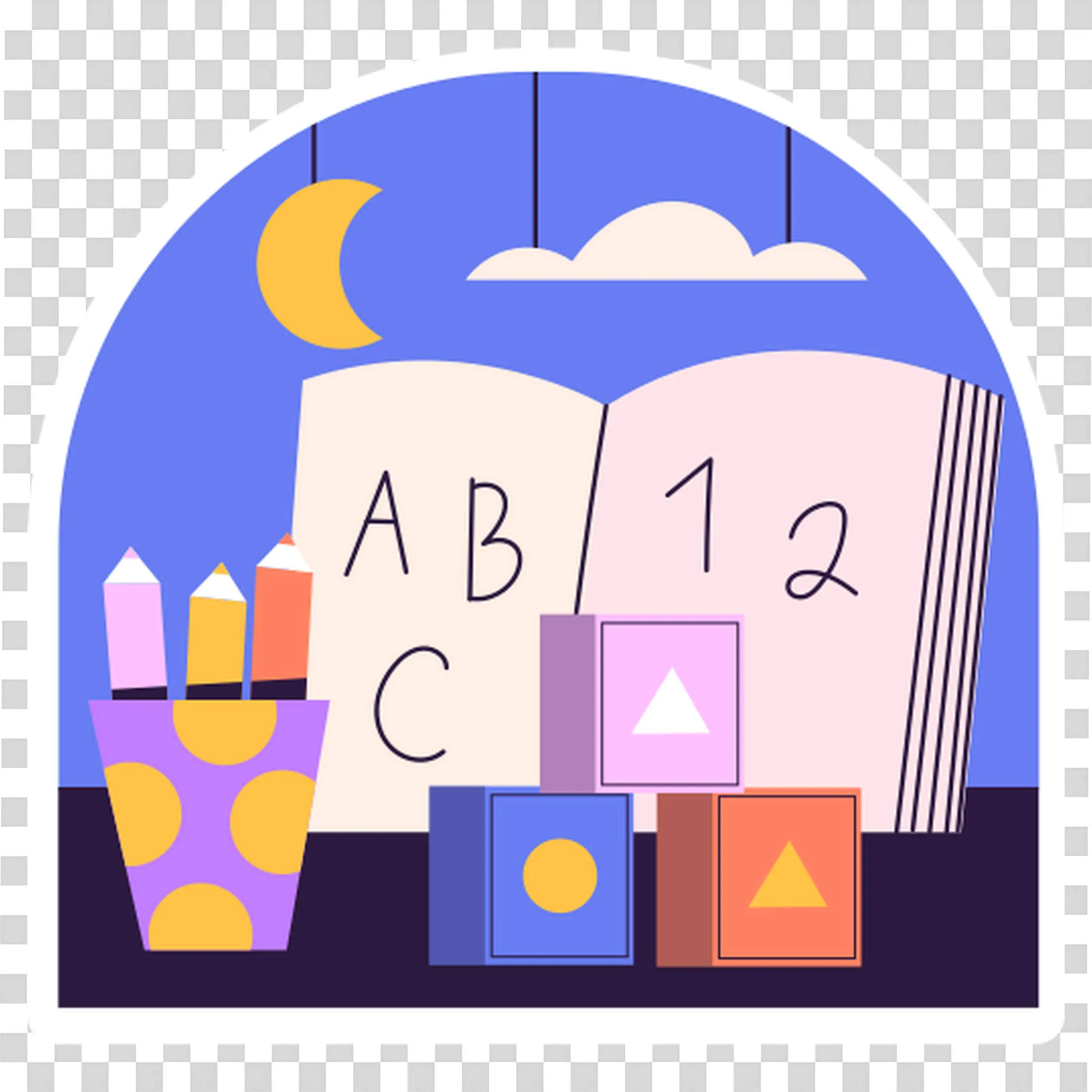 Colourful School Supplies and Learning Materials at Night