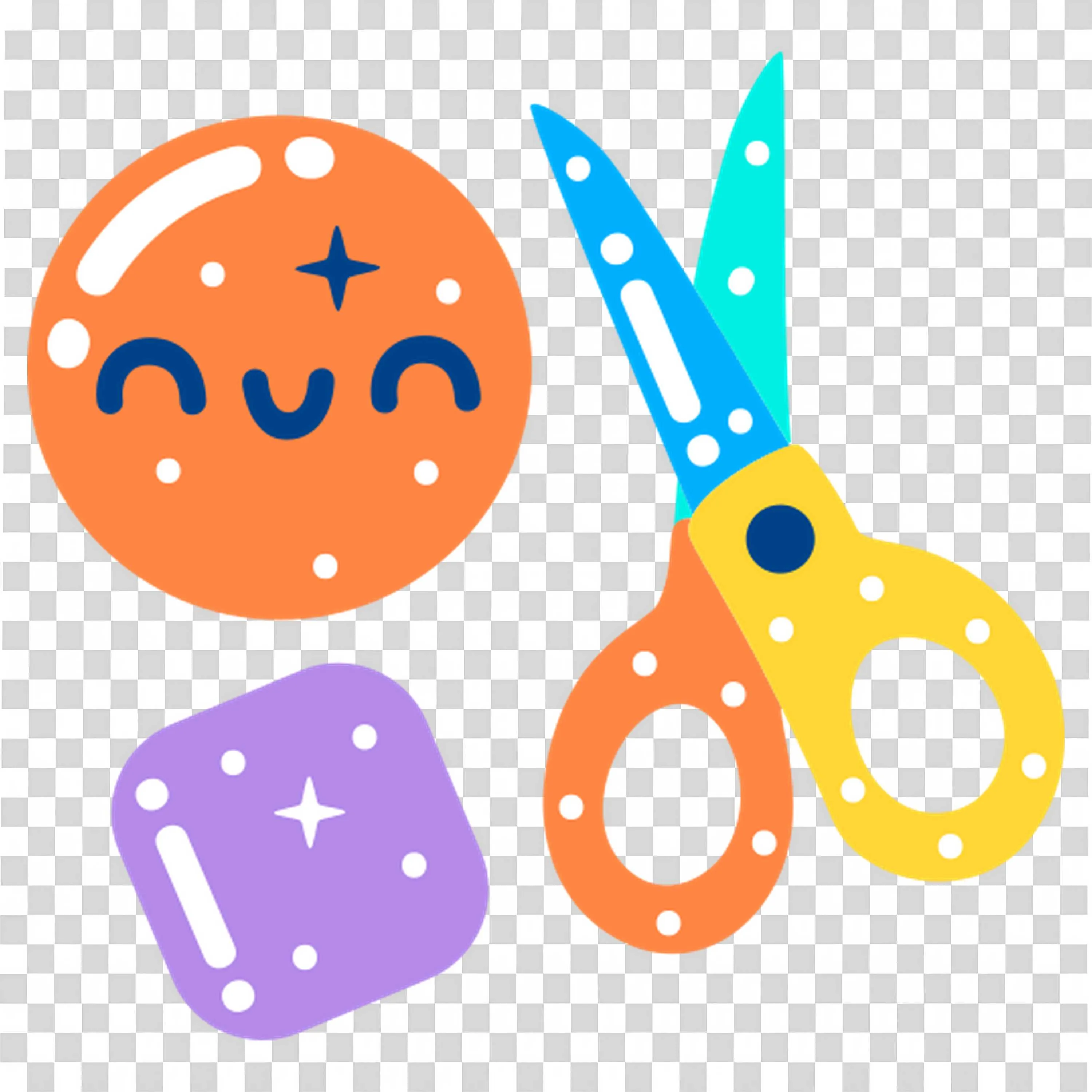 Colourful Scissors and Shapes with Smiling Faces Free Png