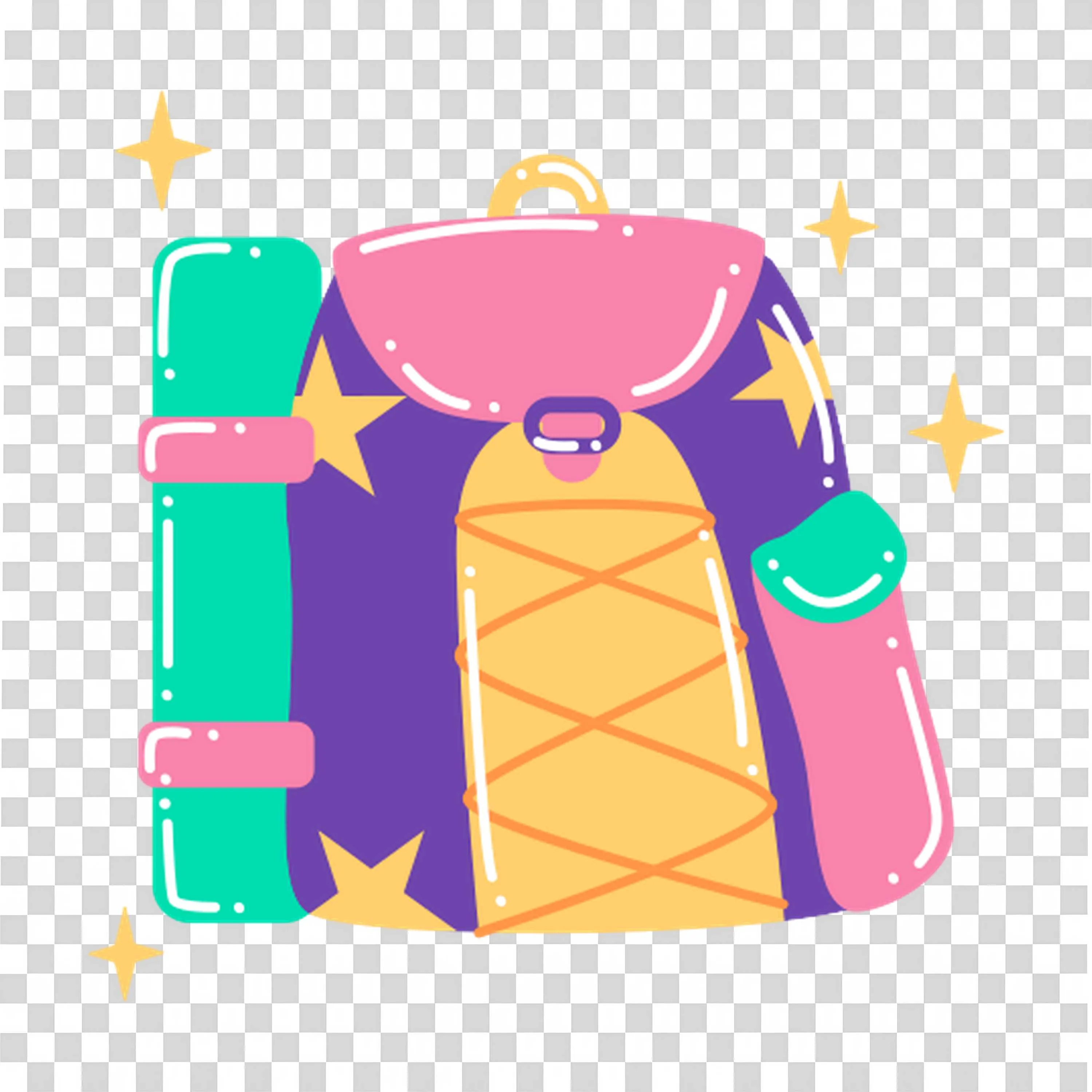 Colourful Sparkling Backpack with Star Icons PNG Download