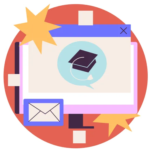 Computer monitor with graduation cap for online learning