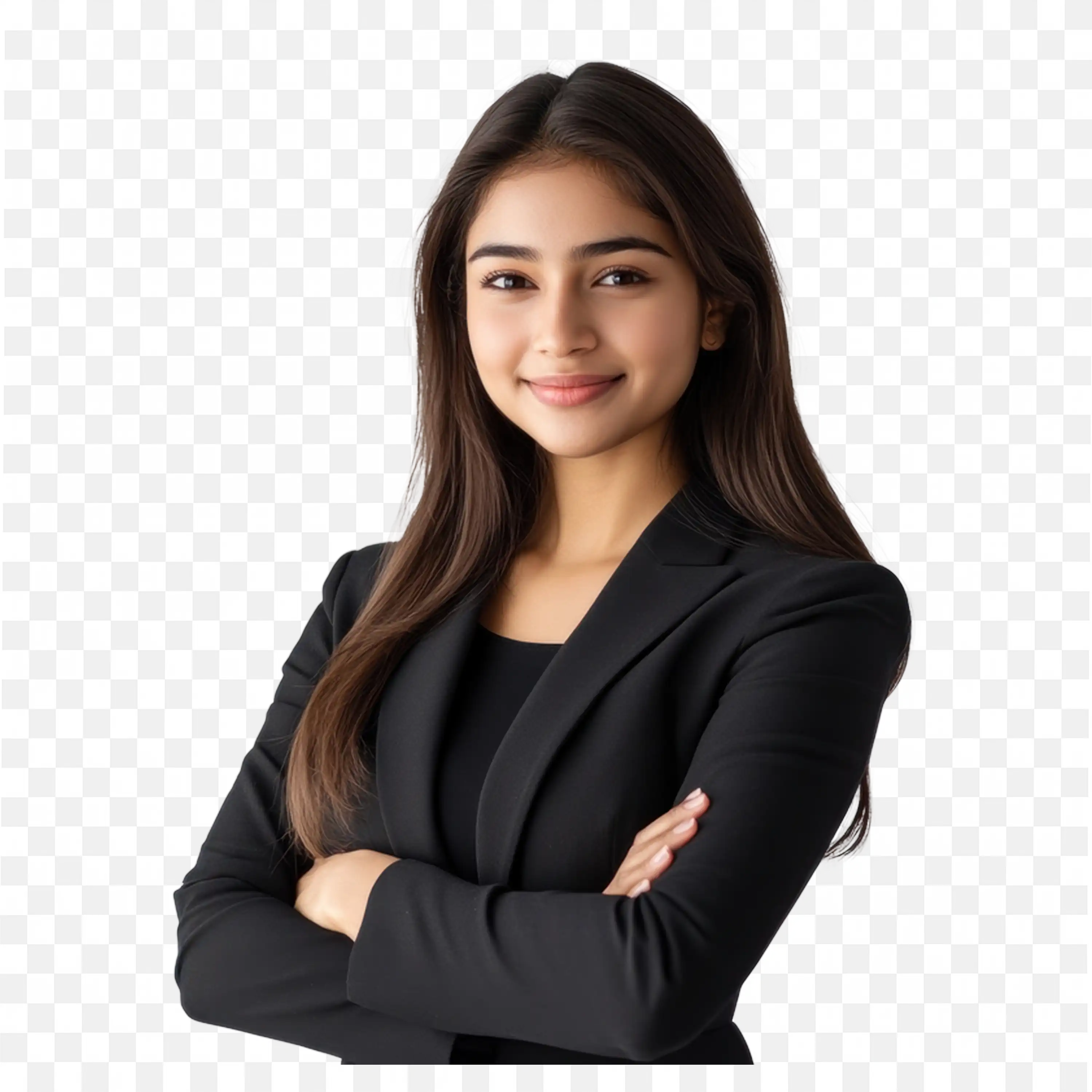 Confident Young Office Woman in Black Coat Free PNG Image