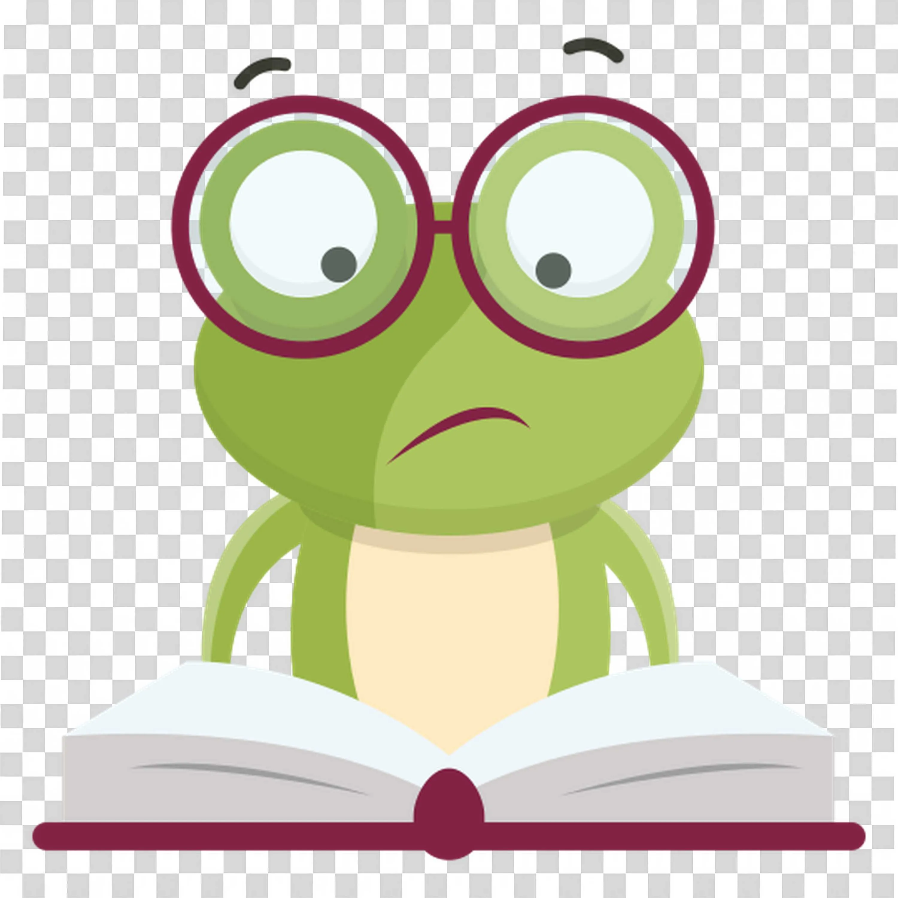 Confused Green Frog Wearing Glasses Reading An Open Book