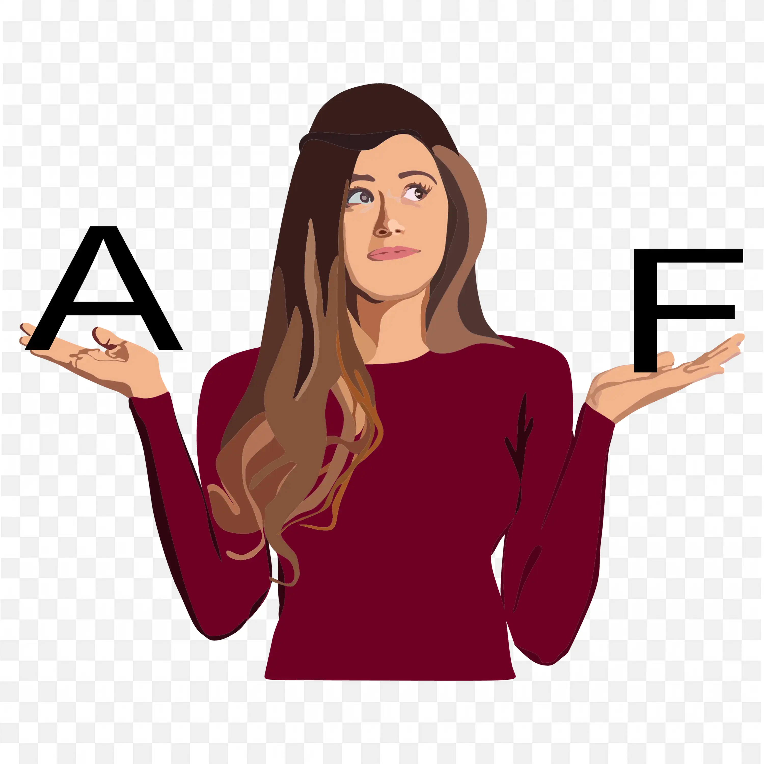 Confused Woman in Choosing the Letters A and F Free PNG