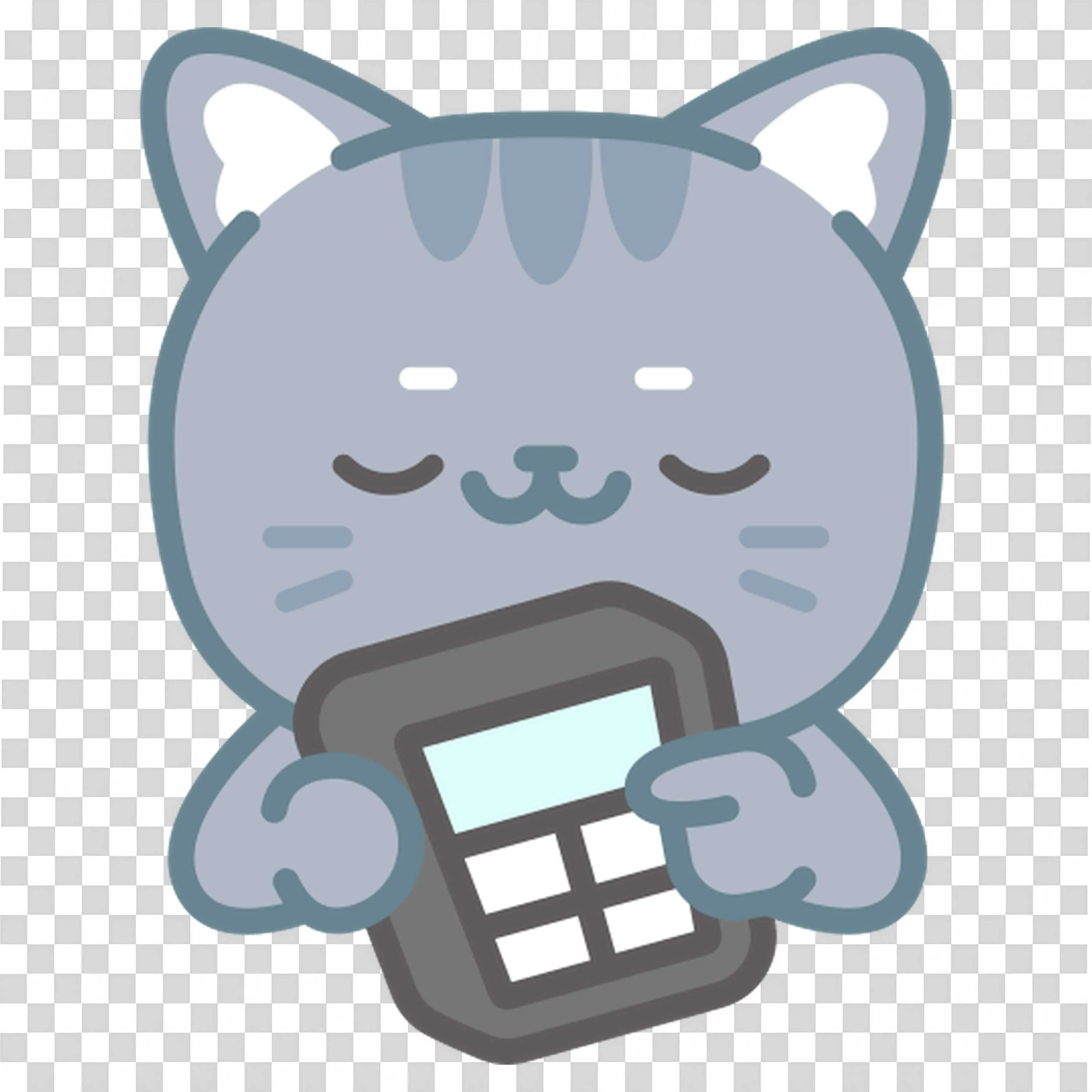 Content Gray Cat Using a Calculator to Solve Math Problems