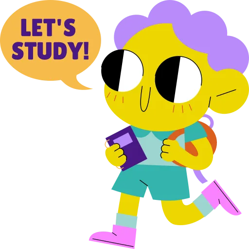 Cool Character Holding Lets Study Sign in Purple Shirt
