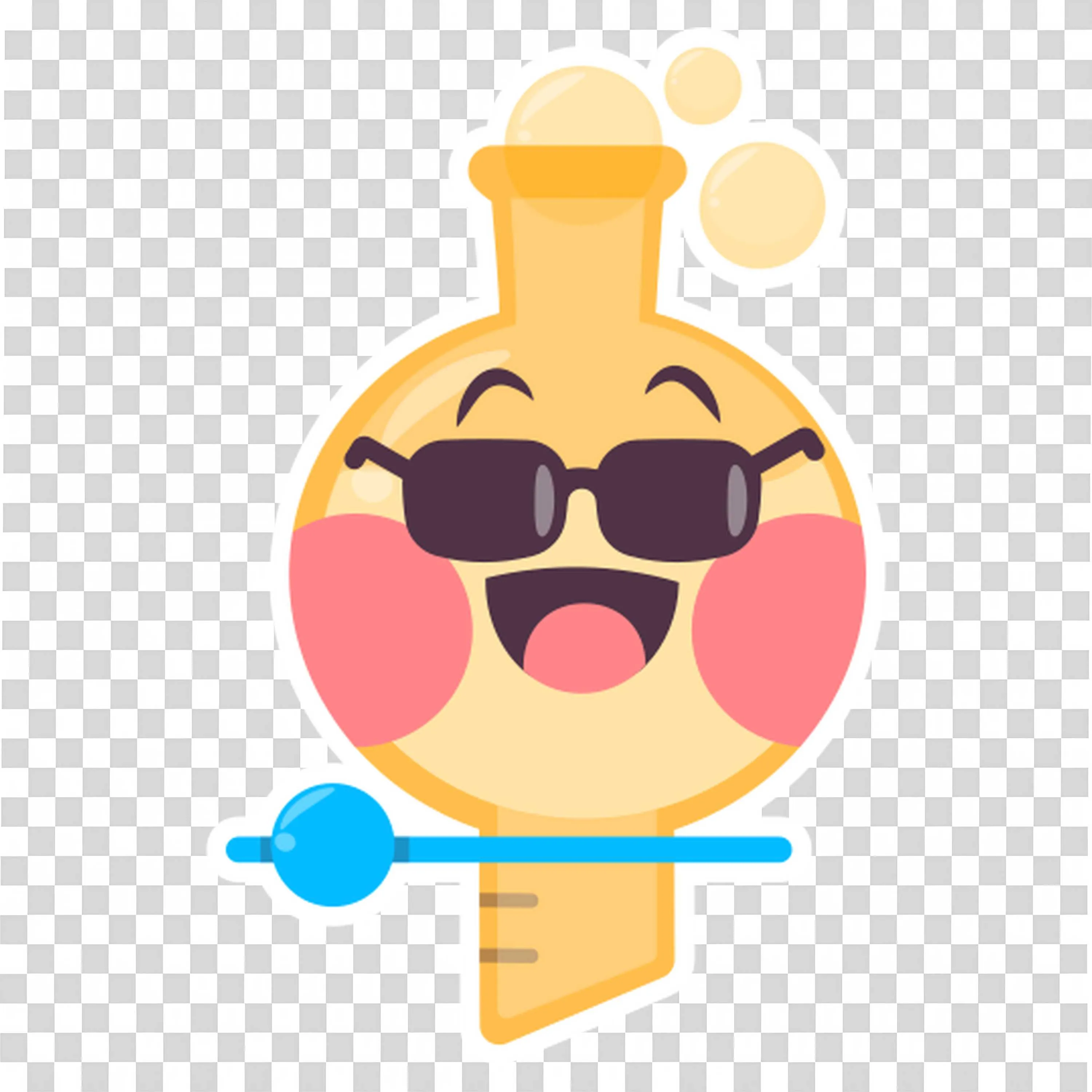 Cool Smiling Lab Flask Icon with Sunglasses and Bubbles