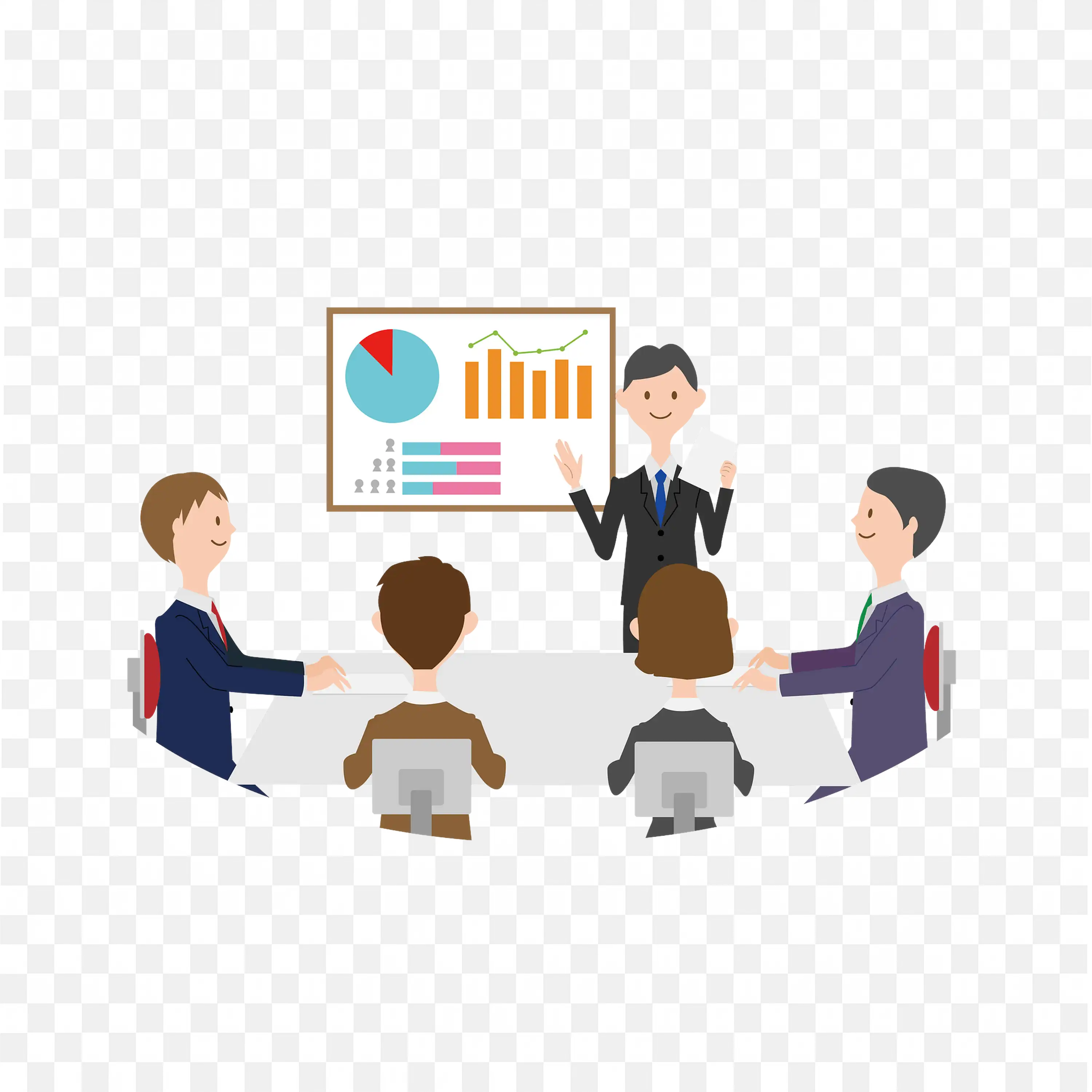 Corporate Teammates Discussing the Population Growth PNG